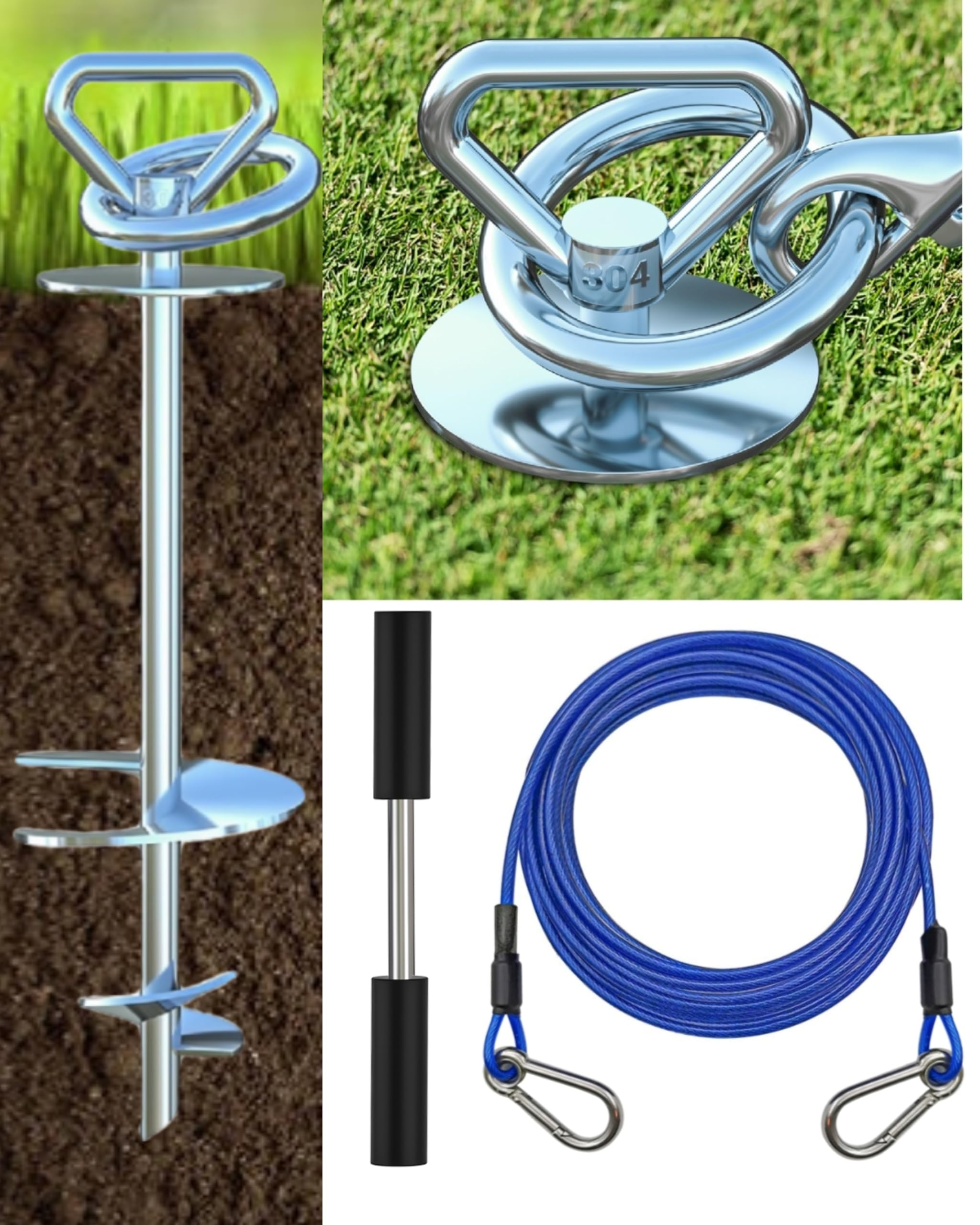 Dog Tie Out Cable and Stake,with 30FT Heavy Duty Cable,Dog Stake Allows Dogs Up to 200 lbs, Dog Stakes for Outside Beach,Camping, Yard, 360° Swivel Dog Anchor…