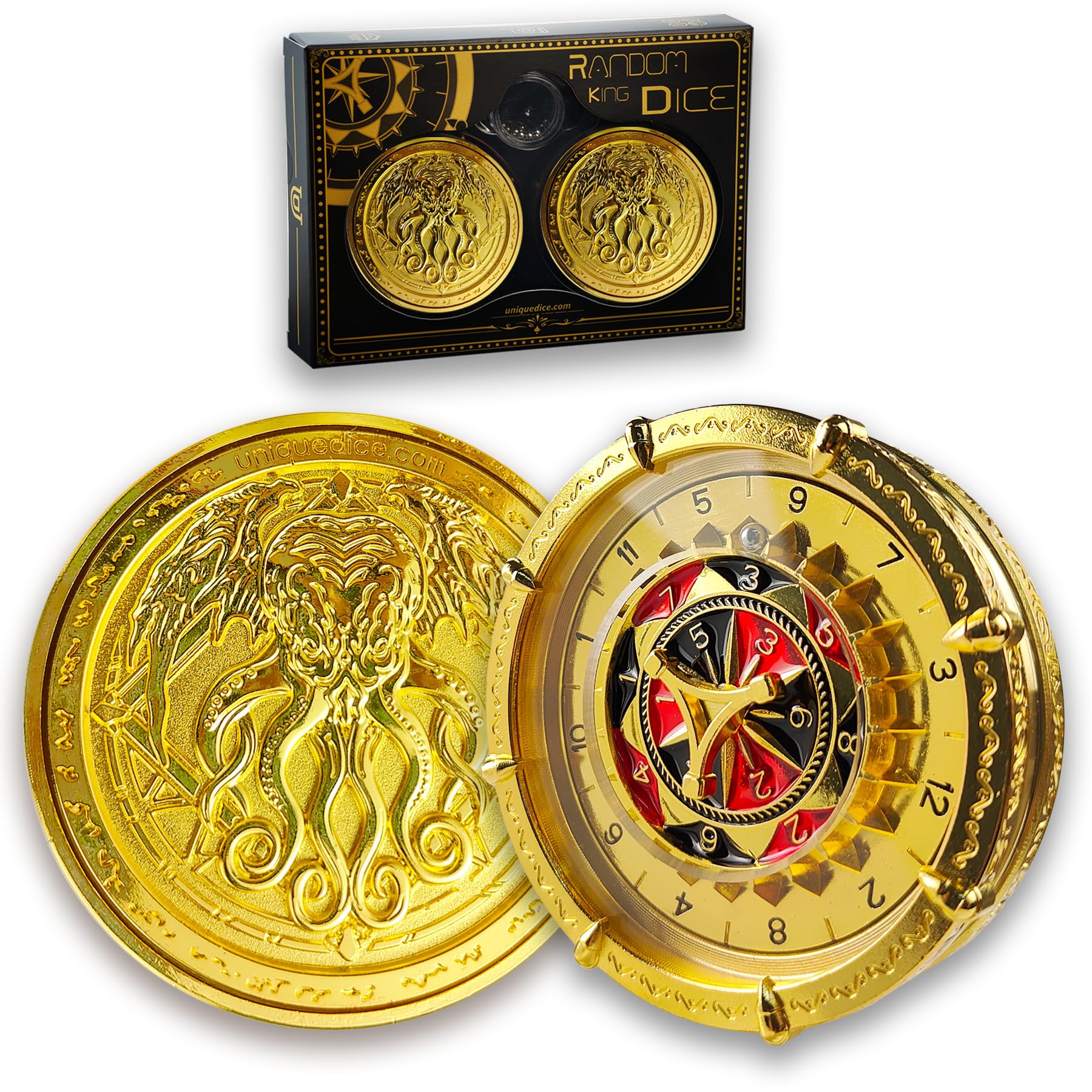 Random King Dice Set Unikalne kości 7 w 2 Ruletka Dice Spinner Pudełko prezentowe dla Dungeons and Dragons and Dragons and Tabletop Game - Motyw Cthulhu kolor złoty