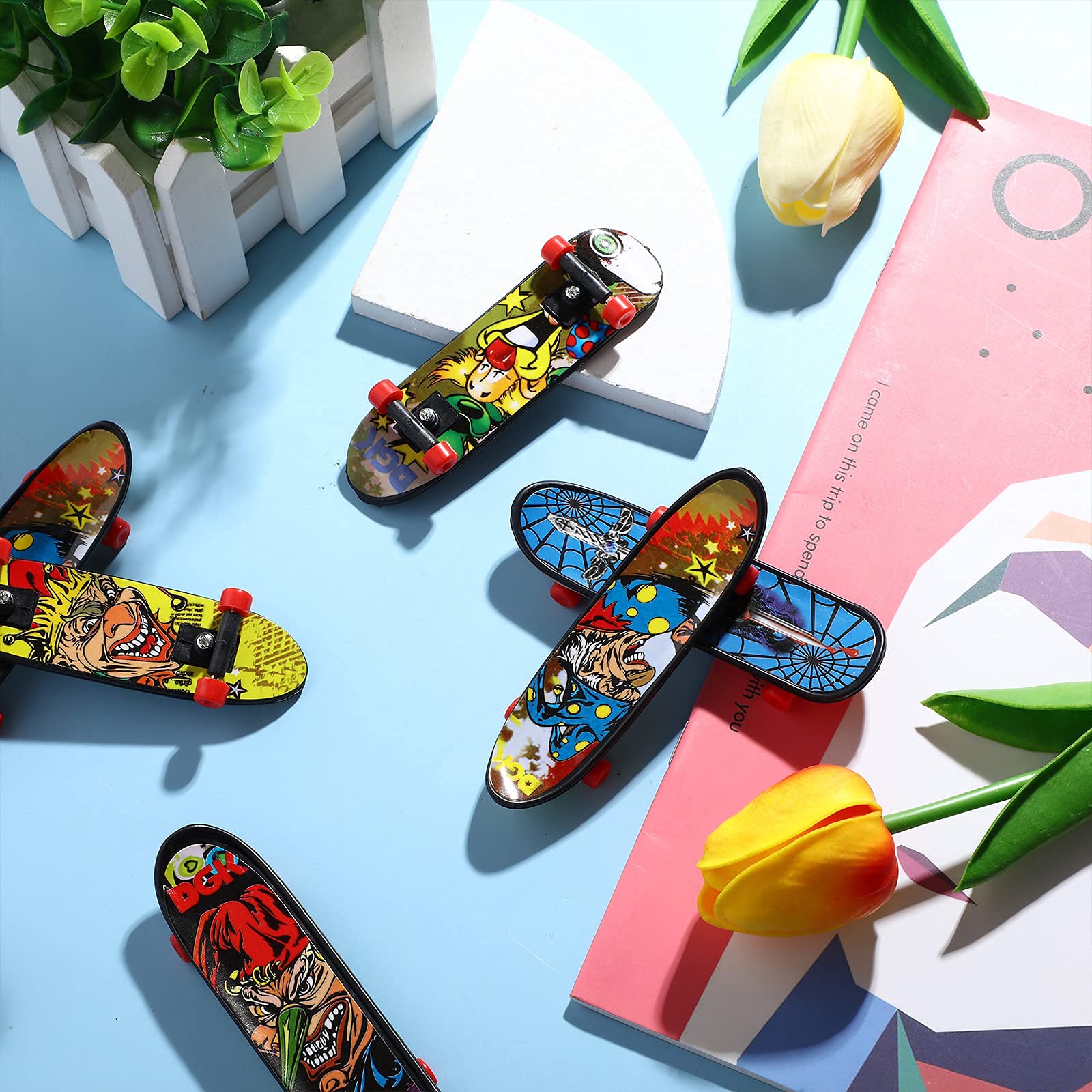 squishy 6Pcs Fingerboard, Mini Skateboard Toy for Boys, Girls and Adults, Random Desktop Decor for Finger Coordination Training, Stress Relief and Party Favors