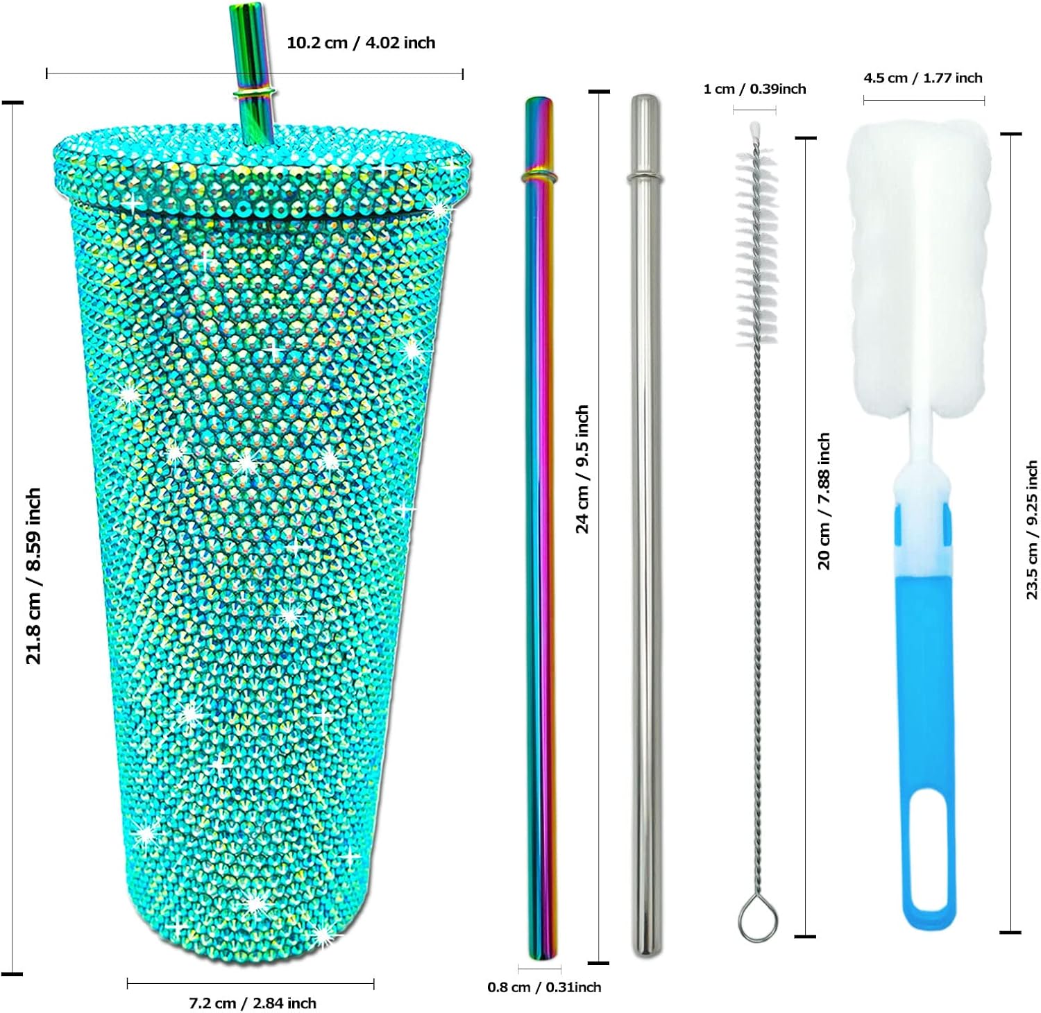 26oz Bling Cup Diamond Studded Tumbler Glitter Water Bottle with Lid and Straws Stainless Steel Vacuum Insulated Coffee Ice Cup Gift for Women(Peacock Blue) - Image 5
