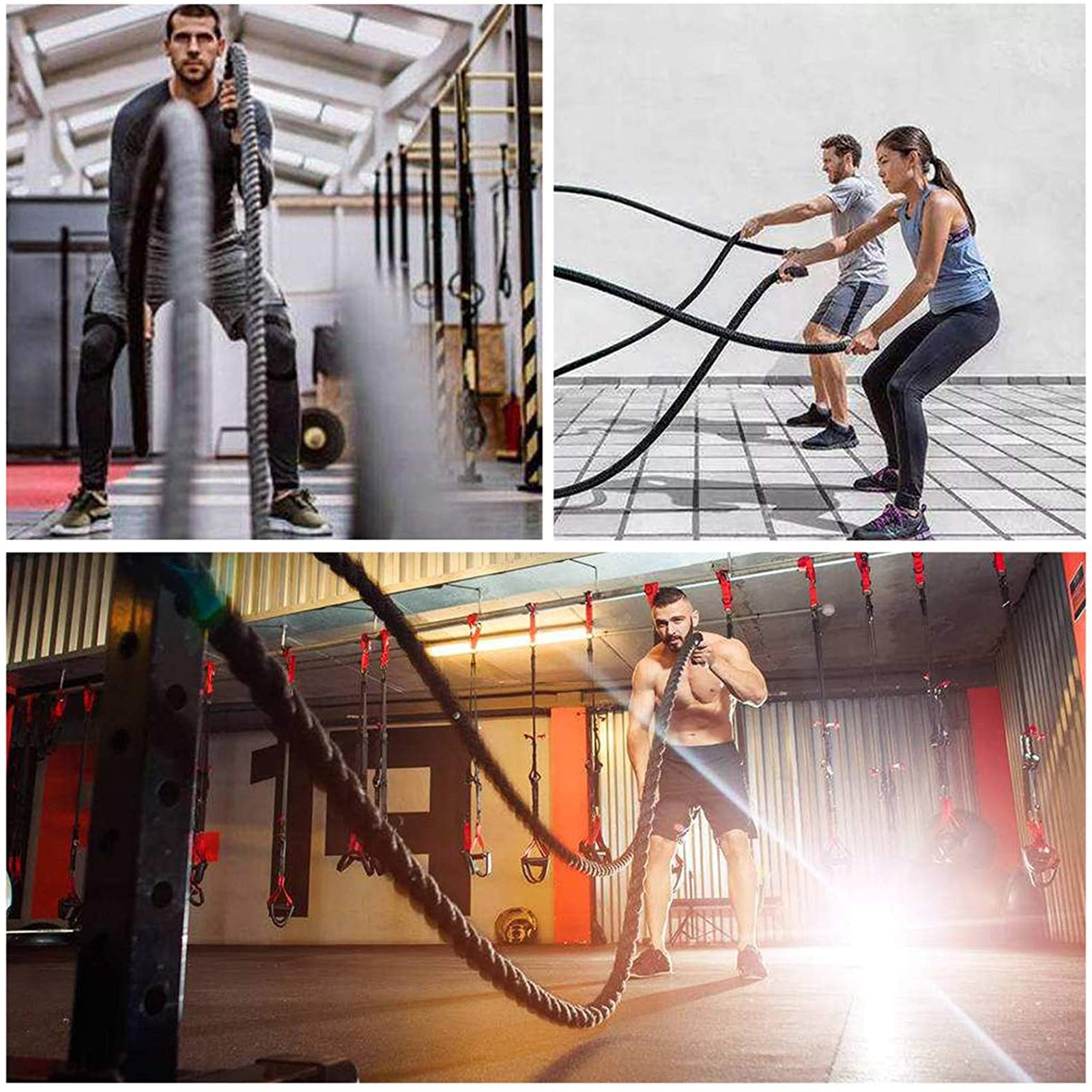 Battle Rope Hua Fitness Battle Seil 9m 12m 15m, Durchmesser 38mm, Kernfestigkeit Trainingseil Für Männer Und Frauen, Umfassendes Physisches Kampfschnur Befestigungsanchor Kit (Size : 38mm*9m)