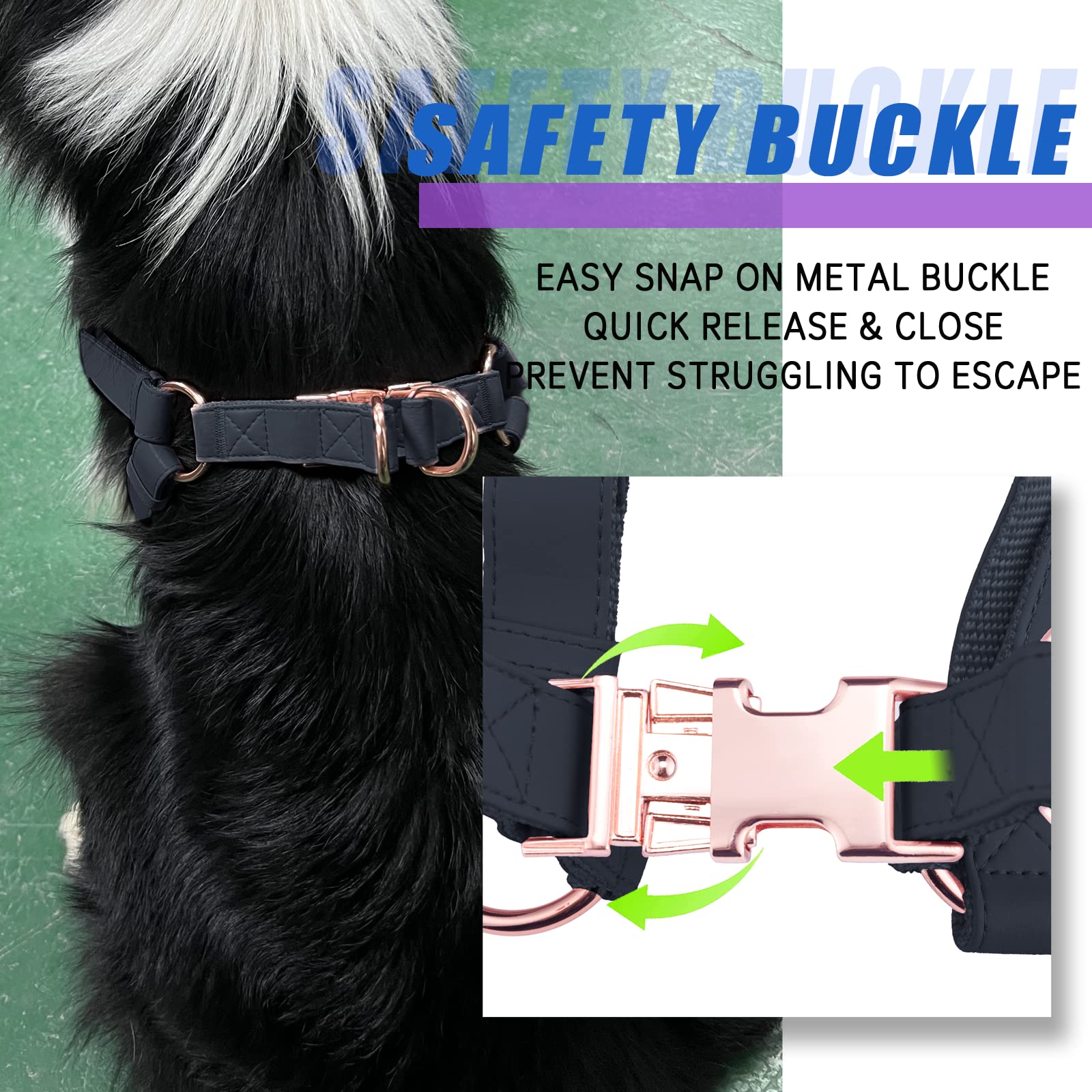 AaufiLux Soft Leather No Pull Dog Harness, Adjustable Step In with Rose Gold Heavy Duty Metal Buckle - Image 3