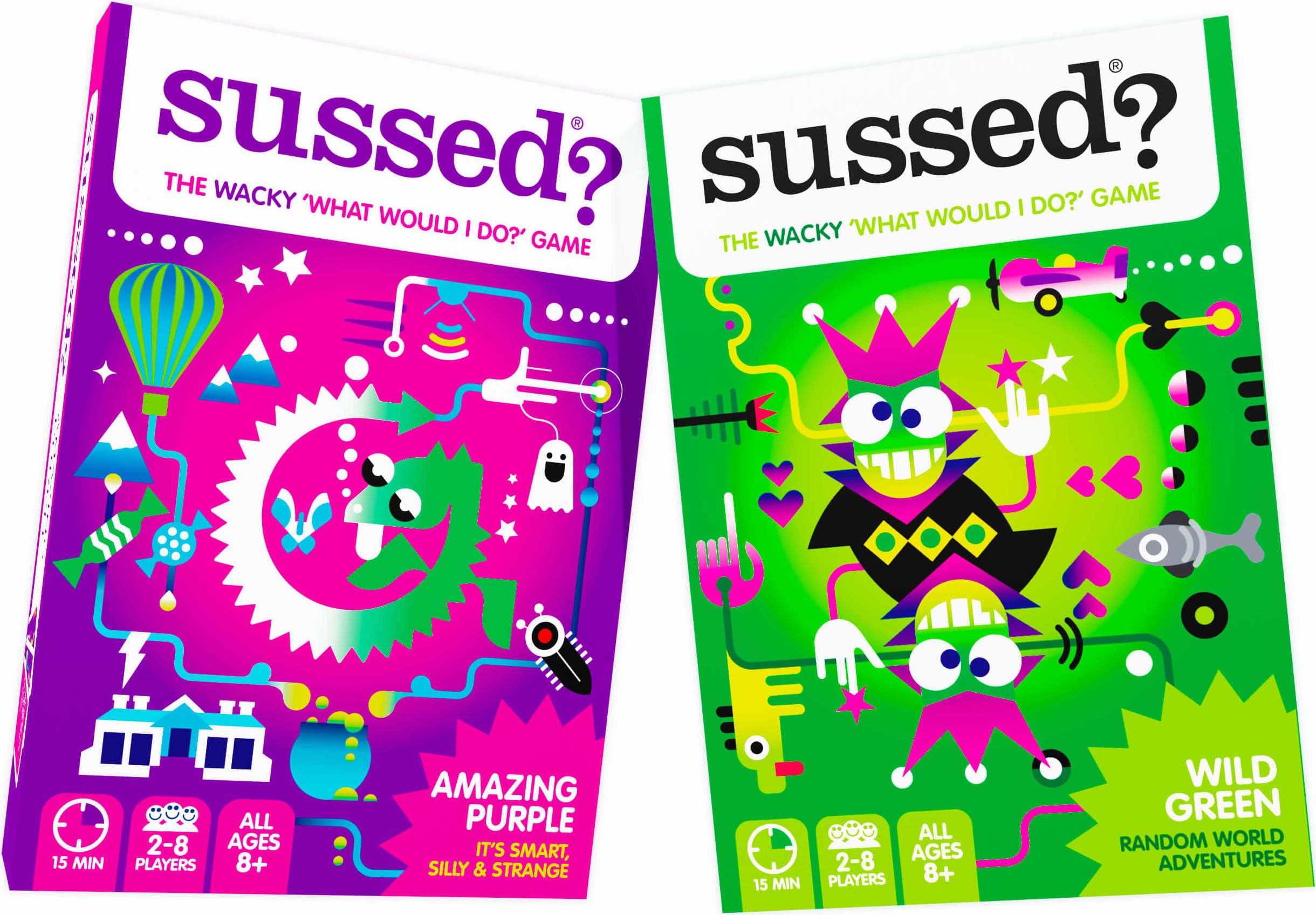 SUSSED The Wacky 'What Would I Do?' Game | 500 Hilarious Questions | Kids, Teens & Adults | 2-16 Players | 4 Ways to Play | 2 Games Bundle: Wild Green & Amazing Purple