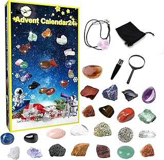 Advent Calendar 2023 Rocks, 24 Days Natural Crystal Agate Stone Minerals & Fossils Advent Calendar Crystals,Minerals for Exploring, Learning, Collection, Scientific Xmas Gift for Girls Boys