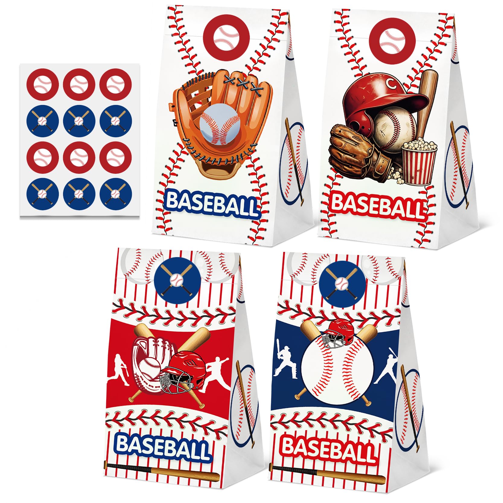 View 1 of 24 Pcs Baseball theme Goodie Bags with Stickers,Baseball Themed Birthday Party Favor Bags,Baseball Party Gift Bags for Sports Theme Decoration Supplies