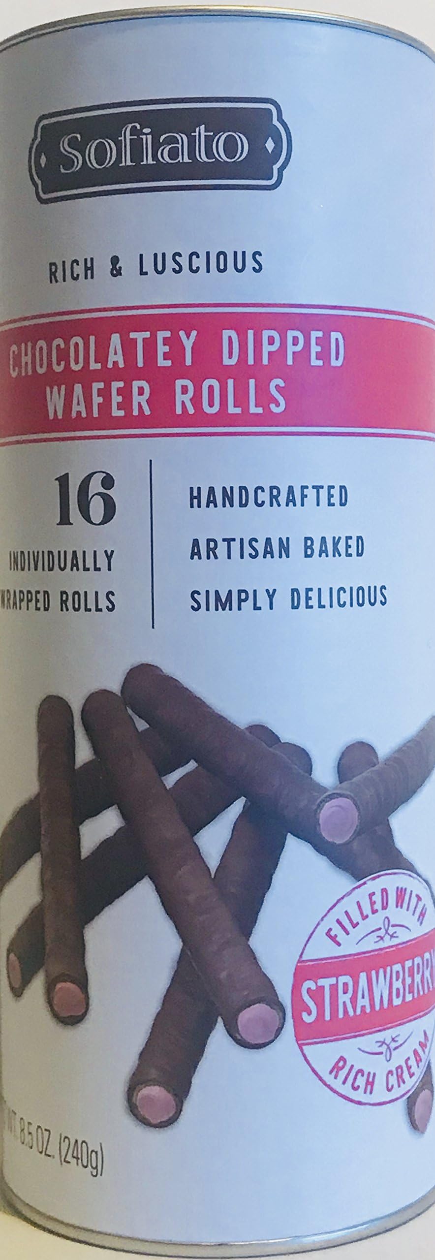 Chocolatey Dipped Wafer Rolls! Rich & Luscious! Choose From Coconut Creme, Strawberry Creme Or Hazelnut Creme! 16 Individually Wrapped Rolls! 8.5oz Container! (Strawberry Creme)