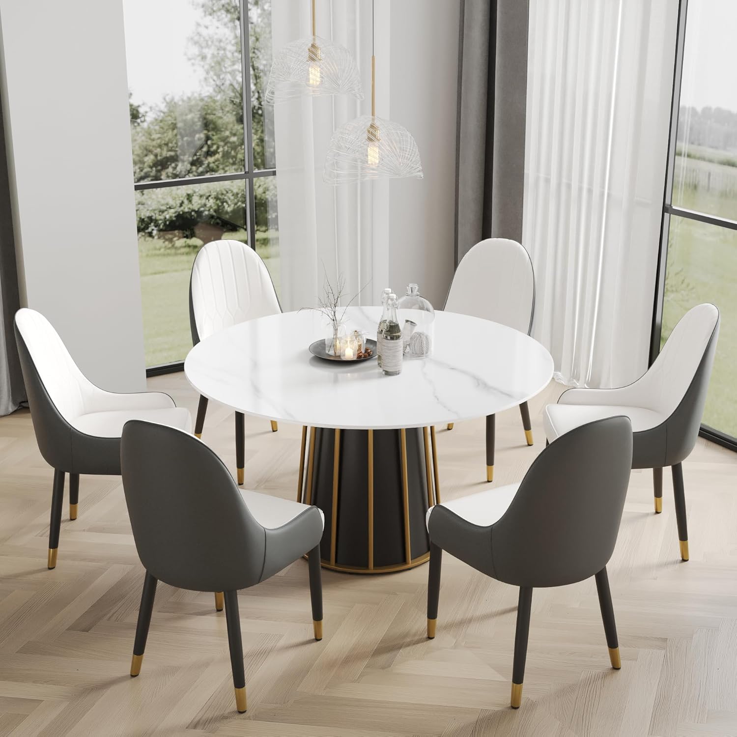 Amazon.com - 59'' Round Marble Dining Table for 4-6, White Sintered ...