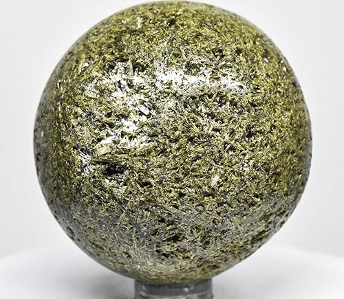Esfera de racimo de drusa de 2.165in, 9.17oz, color verde, piedra preciosa de pistacita natural, pulida, bola de muestra de cristal mineral - Perú +