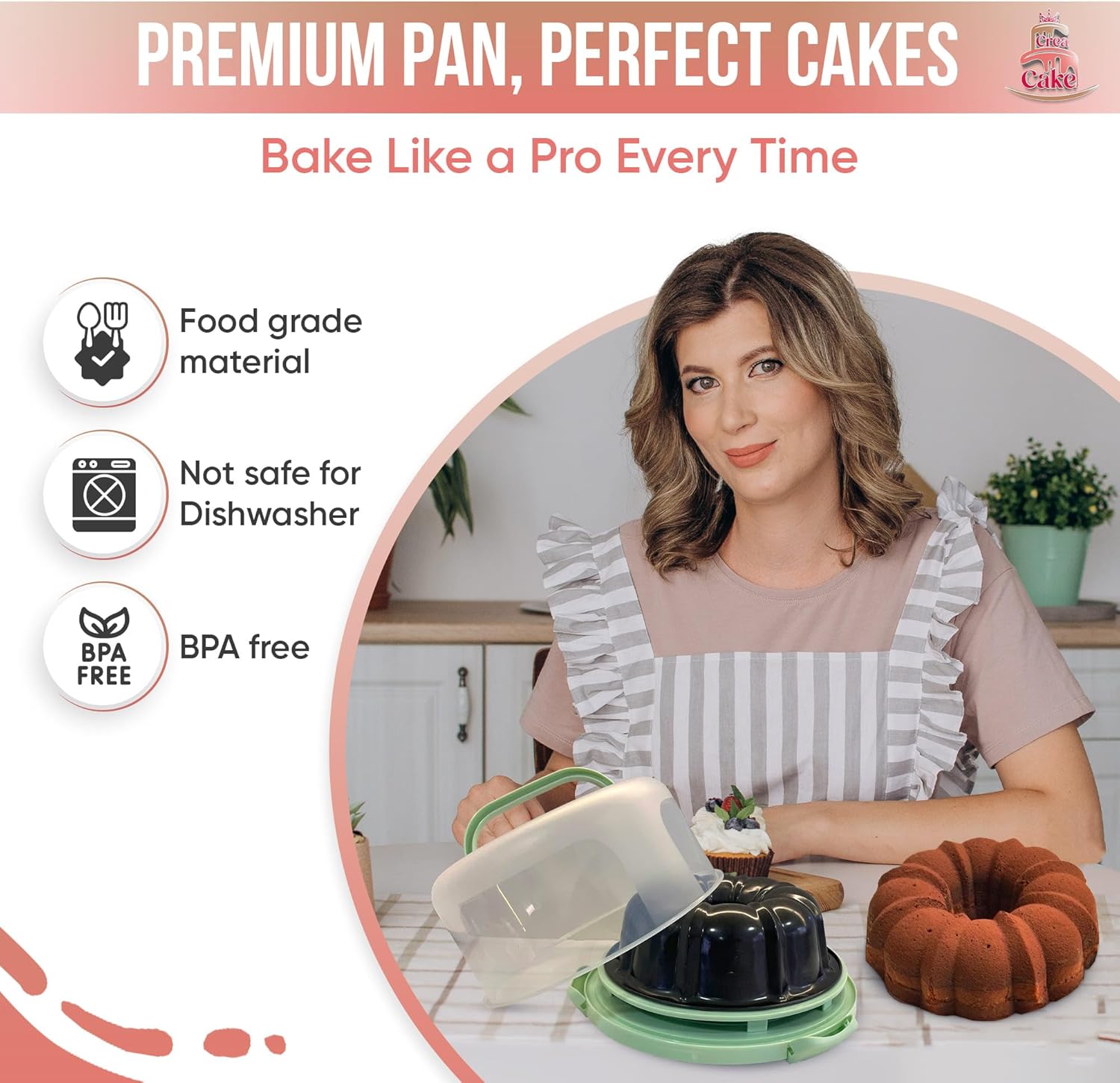 10 inch Bundte Cake Pan Nonstick with 12in Cake Carrier for Easy Transportation - Premium Fluted Cake Pans For Oven, Cake Mold, Moldes para Gelatinas - Image 6