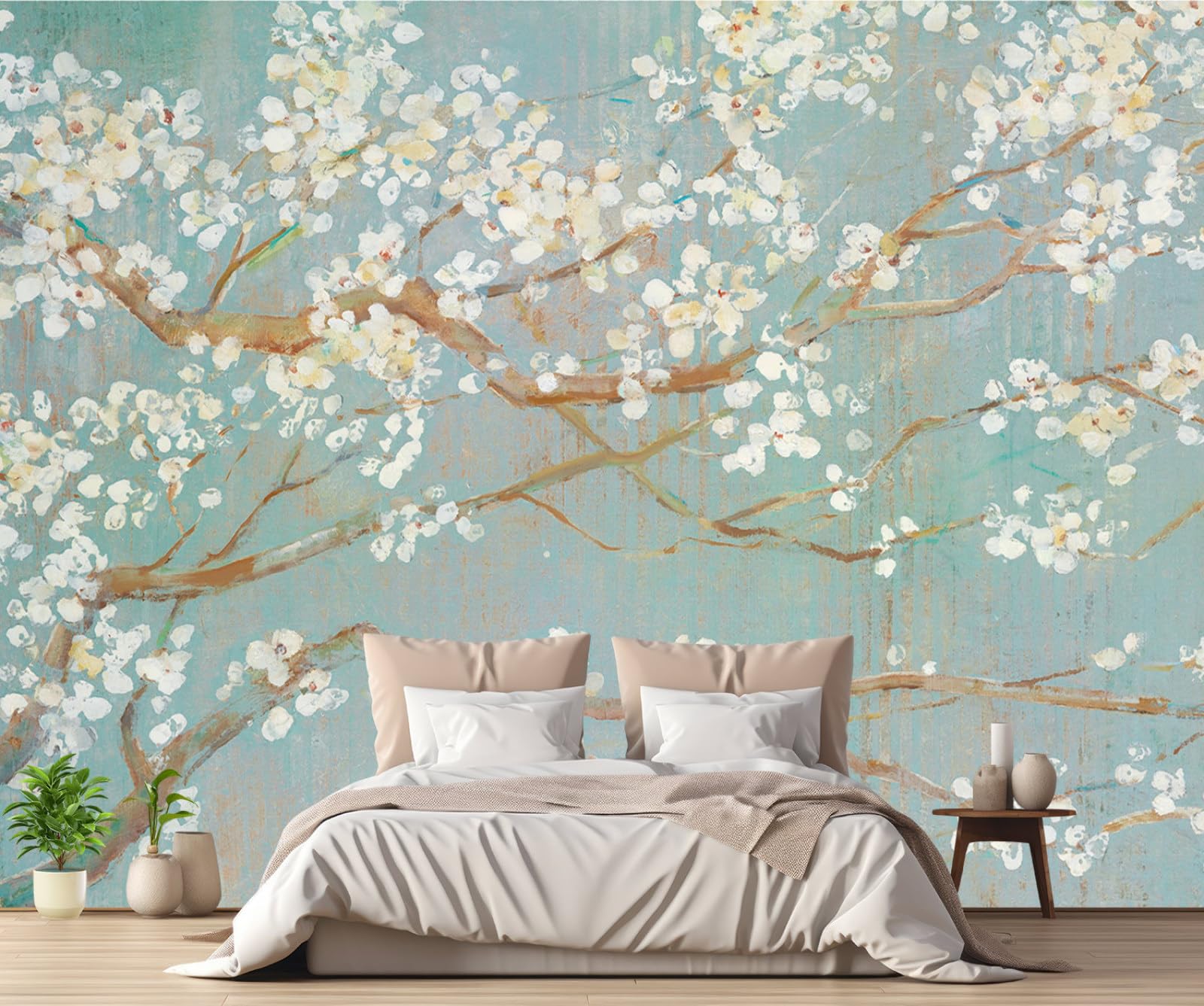 Papier peint fleurs blanches vintage pour salon élégant et chambre parentale