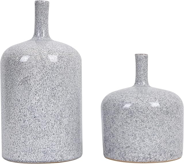 TERESA'S COLLECTIONS Grey White Modern Vase for Flowers, Set of 2 Ceramic Vase for Home Decor, Decorative Pottery Glazed Stoneware Vases for Living Room, Table, Bedroom, Mantel,16cm & 25cm Tall