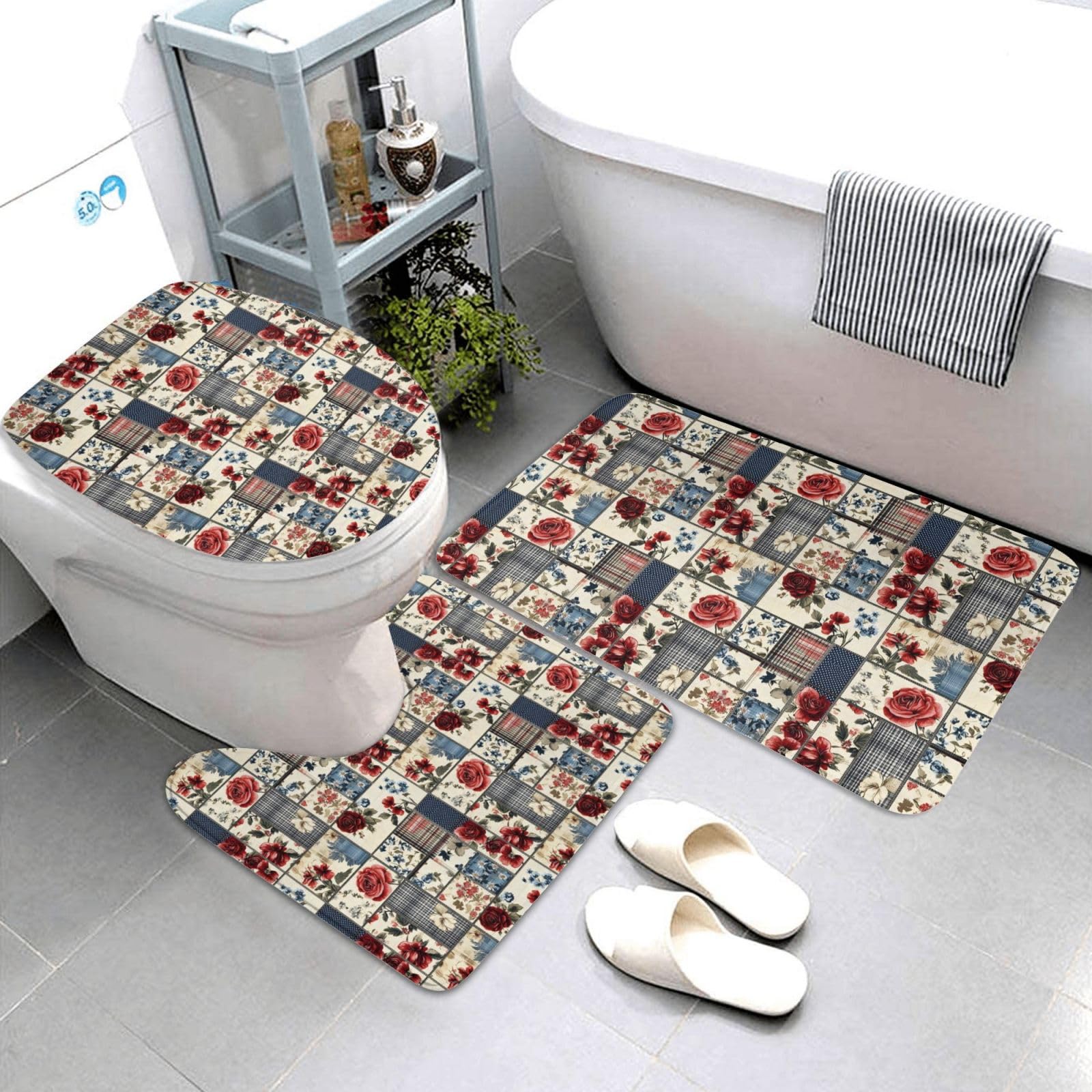 Tapis de salle de bain en forme de U pour contour de WC, lot antidérapant