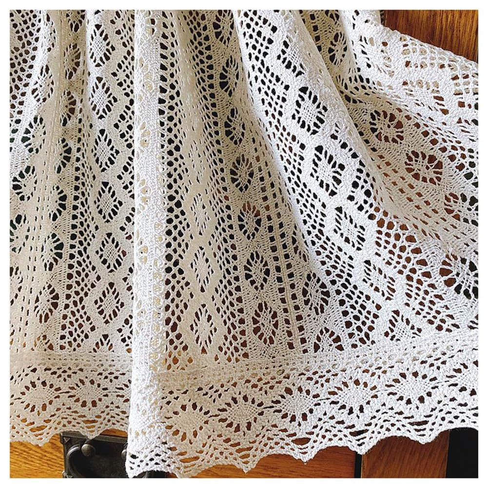 Tenda Corta Boho per Finestra Della Cucina, Pannello per Finestra All'Uncinetto Geometrico da Fattoria, Tenda Beige con Tasca per Asta in Stile Rurale per Soggiorno, Camera, Armadio(W200xH90cm/W79xH35