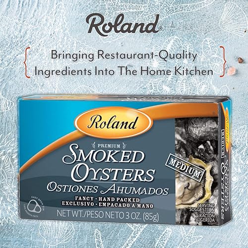 Miniatura 3 de Roland Foods Ostras medianas ahumadas de primera calidad en aceite, capturadas silvestres, 3 onzas, paquete de 1