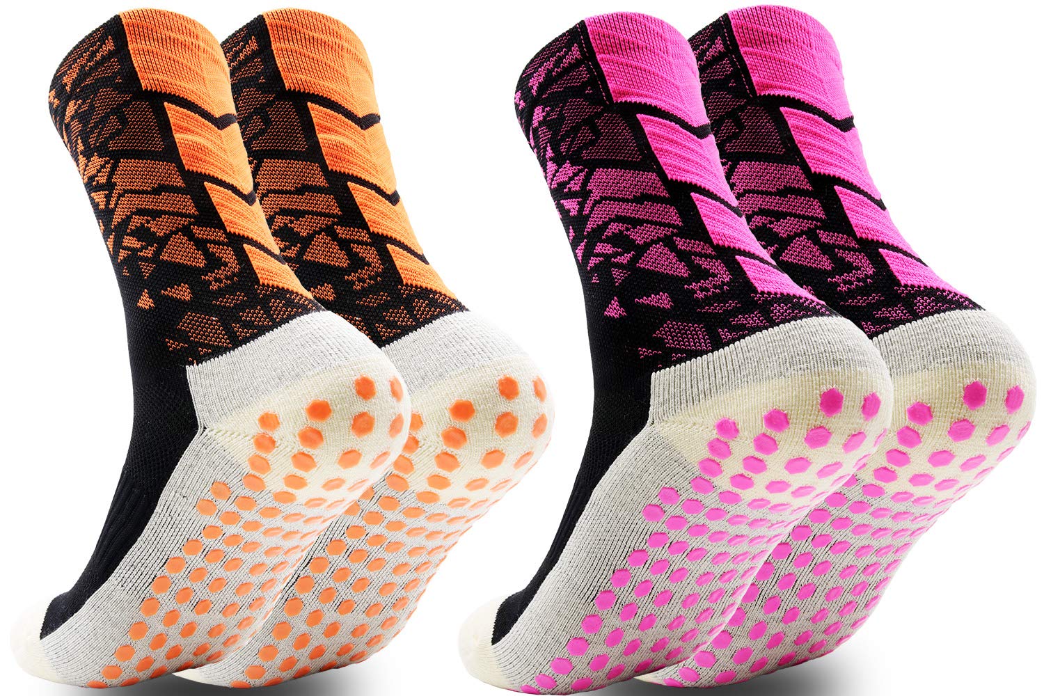Dee Plus Anti Slip Ankle Socks, Women Men Sports Non-Slip Football Socks, Anti Skid Grip Socks, Rubber Pads, Basketball, Soccer, Hiking, Running, Trekking (Black Green White Purple Gray Pink Orange)