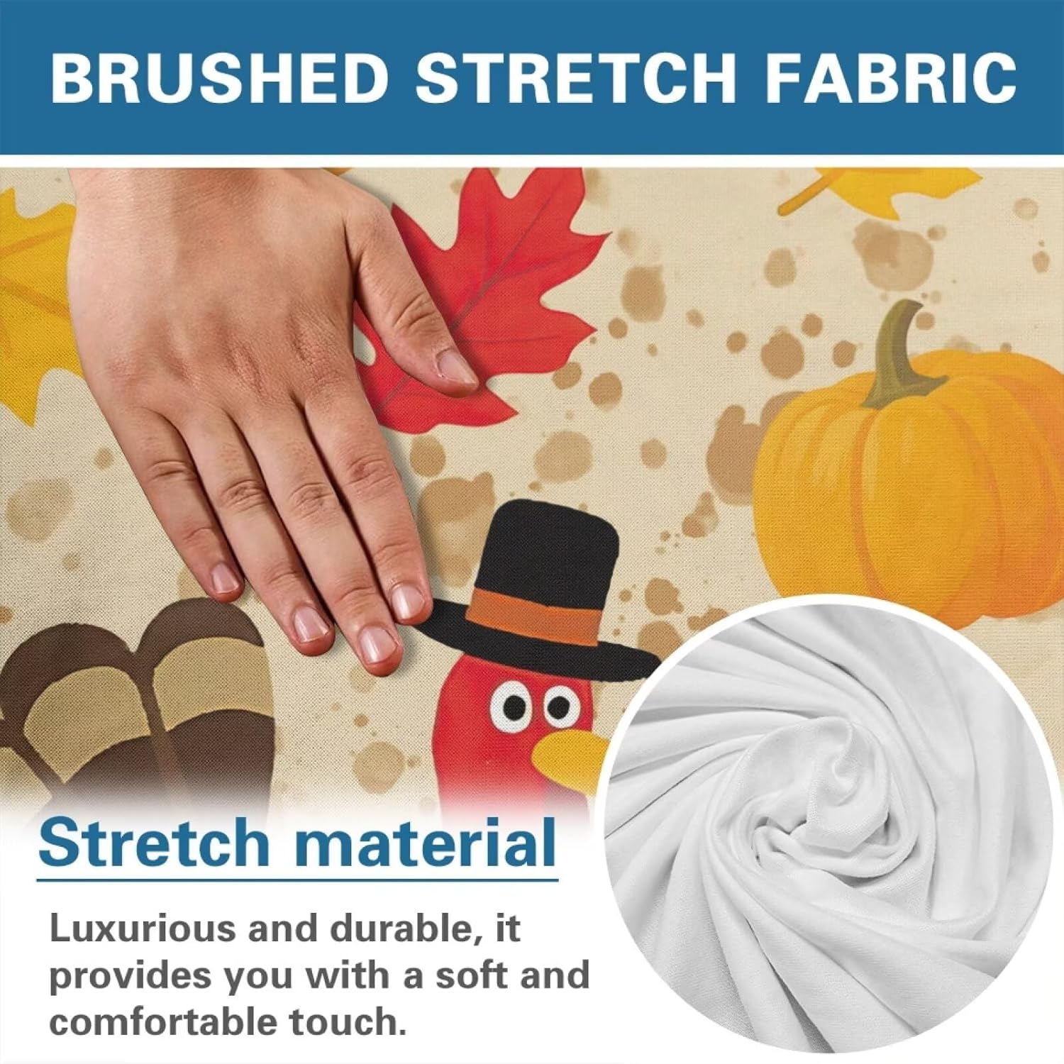 FOR U DESIGNS Turkey Pumpkin Leaves Chair Cover for Recliner with Storage Pockets 4-Piece Stretch Slipcover Washable Furniture Protector for Living Room Sofas Thanksgiving Decorations