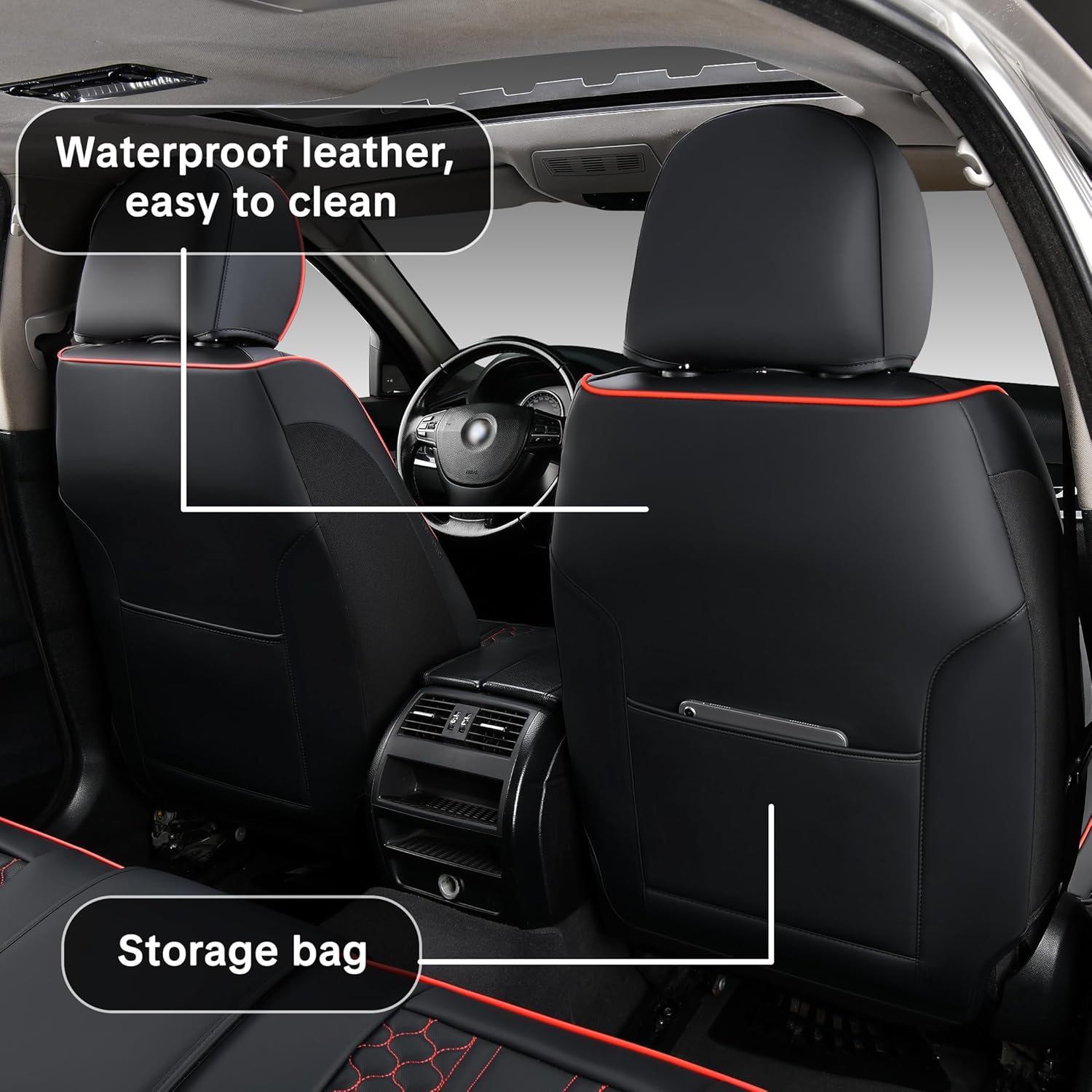 for Toyota RAV4 1996-2025 Car Seat Covers, Red Edge Car Seat Covers, Premium Leather, 5 Seats Full Set, with Lumbar Support, Anti-Slip, Beautify Interior, Beautify The Interior of Old Cars