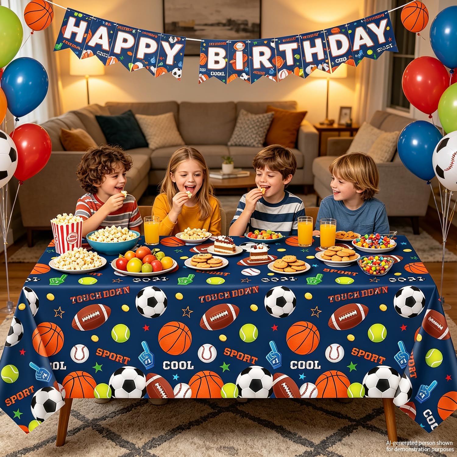4 Pack Sports Party Decorations Sport Tablecloth Sport Theme Birthday Table Cloth Soccer Basketball Football Baseball Table Covers for Boys All Star Sports Themed Party Supplies 51 x 86 in image 2