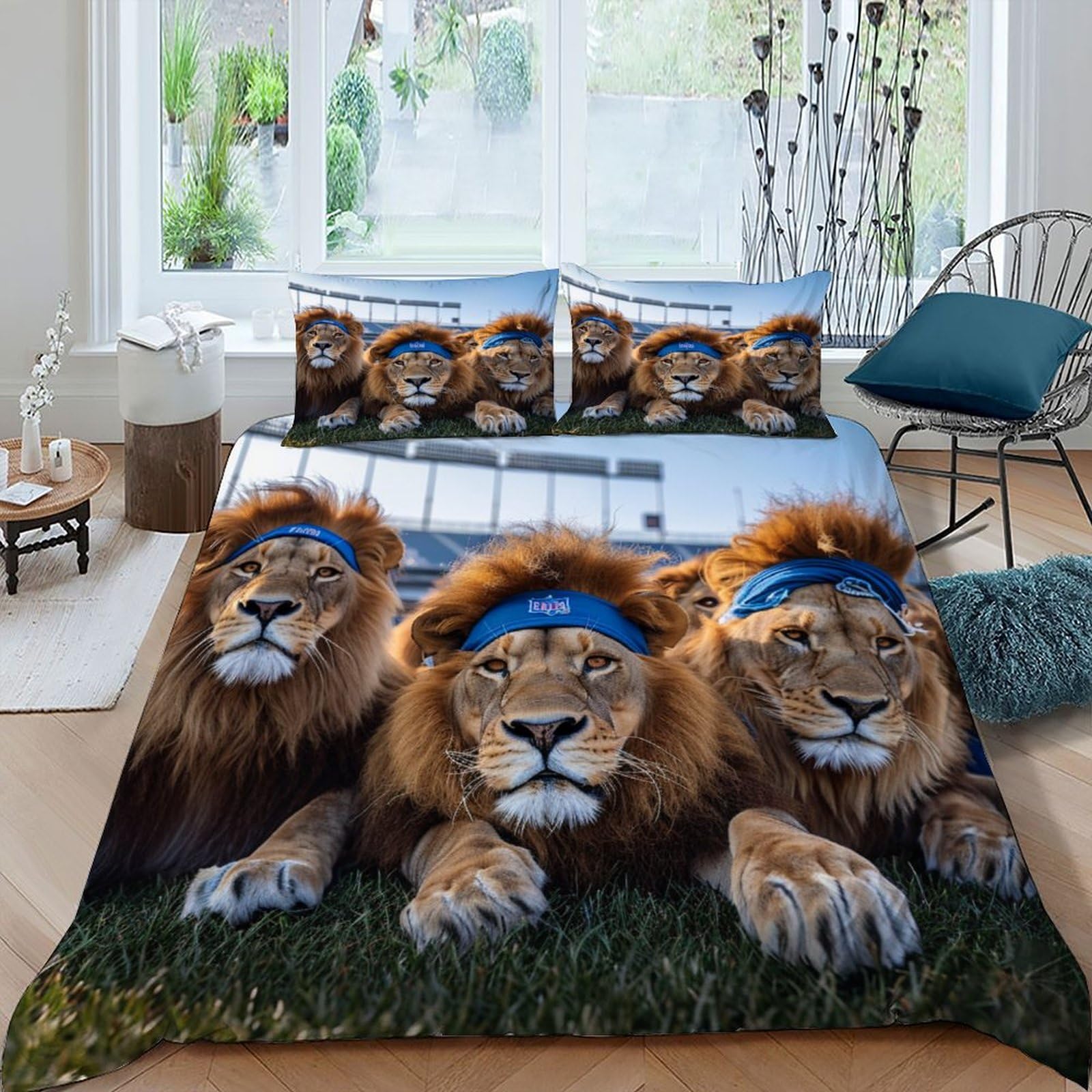 Housse de couette lion 2 pièces en microfibre douce thème sauvage