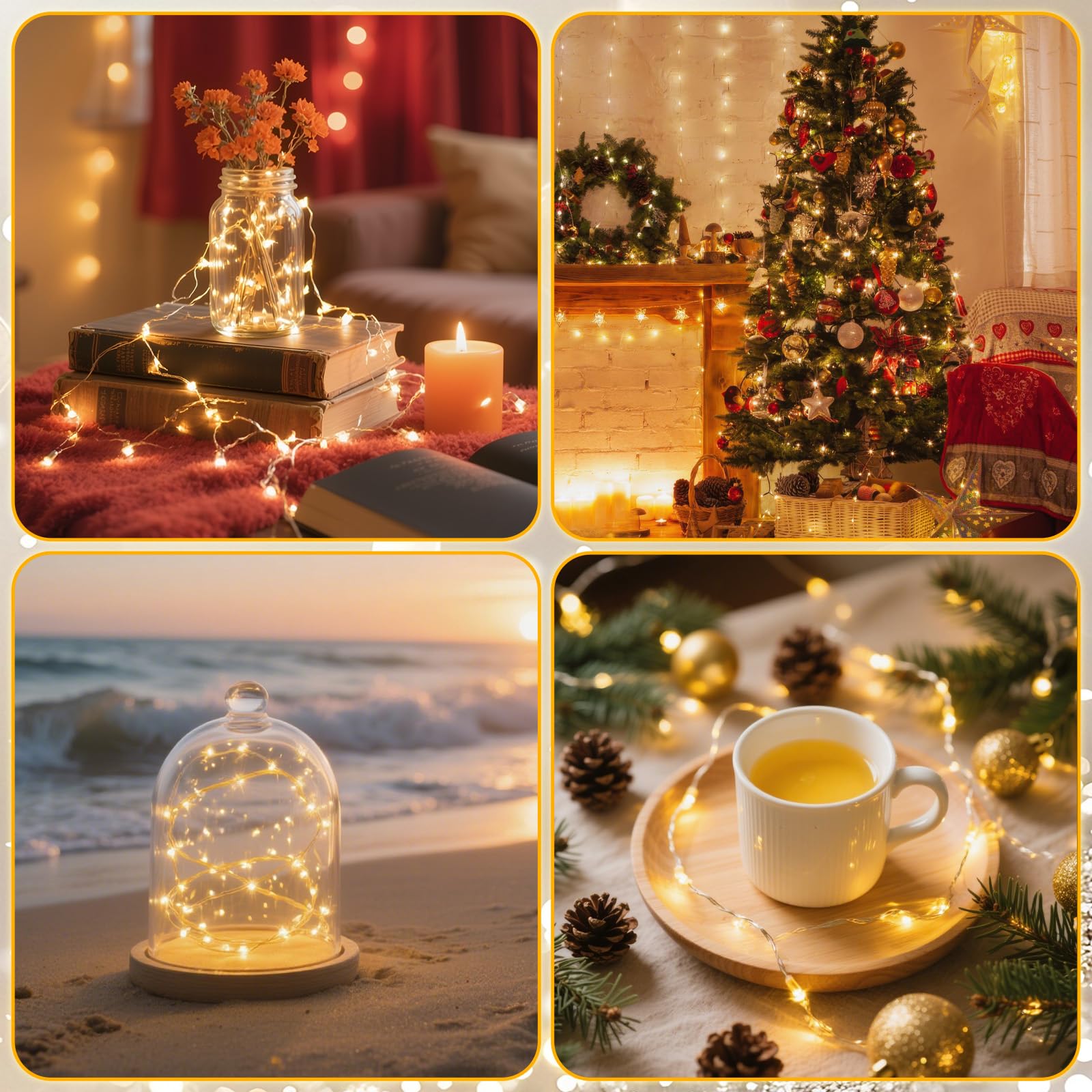 Guirnalda de luces parpadeantes de 33 pies, 100 luces LED USB con control remoto y temporizador, impermeable, 8 modos, luz de hadas estrellada para dormitorio, interior, fiesta, boda, Navidad