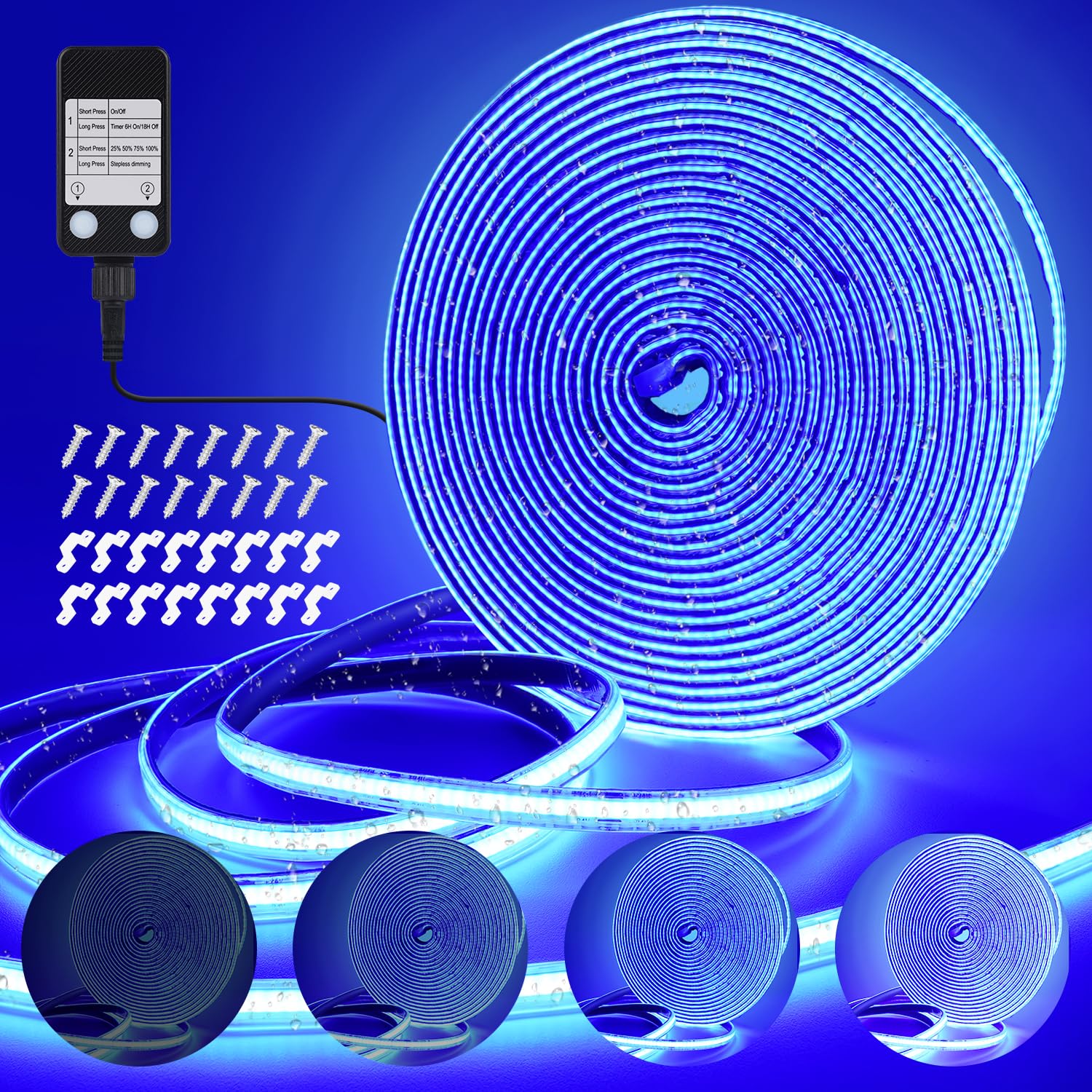 StarryEver COB - Tira LED para exteriores, flujo de 10 m, 3200 LED, tira azul, IP67, impermeable, regulable, para exteriores, tira de luz, autoadhesiva, para jardín, balcón, cocina, interior, sala de