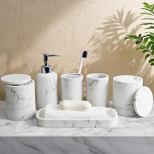 Miniatura 2 de Juego de accesorios de baño de 6 piezas, juego organizador con dispensador de jabón, juego de soporte para cepillos de dientes, bandeja de tocador,