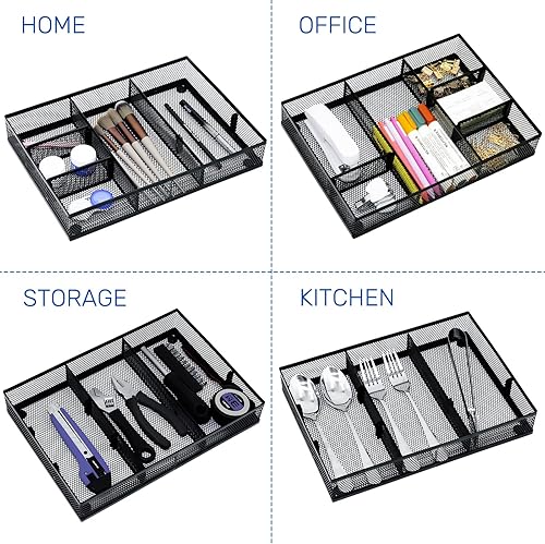 Miniatura 6 de Neudeco Organizador de cajones de escritorio con 6 divisores ajustables, organizador de bolígrafos de metal para cajón de escritorio, bandeja