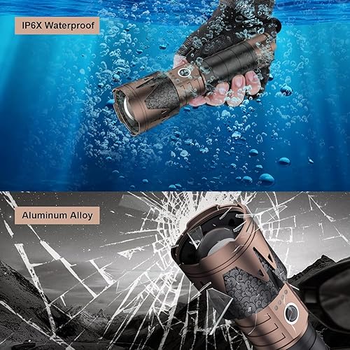 Vista 8 de SKYFIRE Linternas recargables de alto lúmenes con lente de ignición, linterna súper brillante de 10000 lúmenes, con zoom, 6 modos, linterna táctica