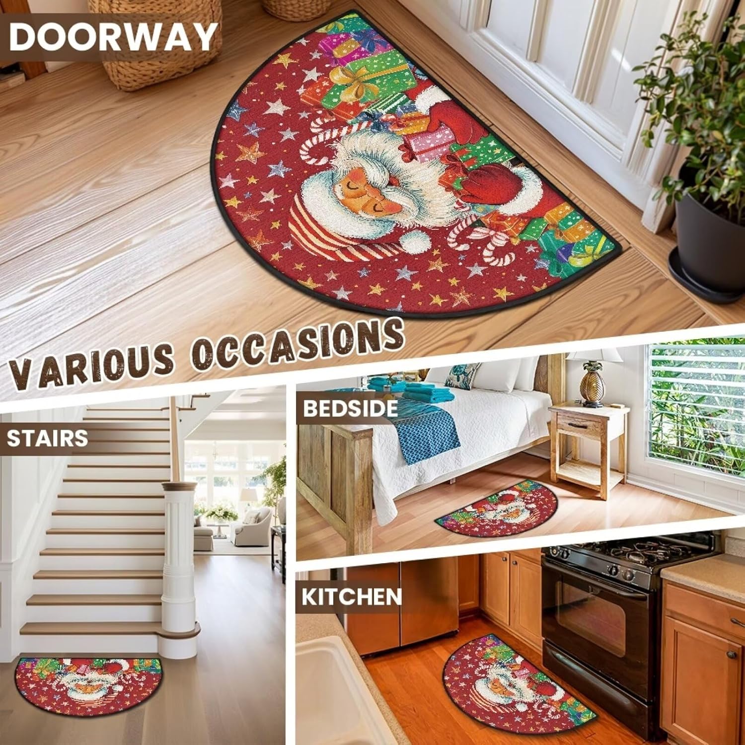 Christmas Outdoor Mats for Front Door Santa Bathroom Rugs Absorbent Low Profile Inside Entrance Floor Mat for Muddy Wet Shoes and Paws Dirt Trapping Bedroom Toilet Doormat Rug