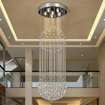 Long Drop Raindrop Crystal Chandelier, 50 cm Wide   160 cm High, Flush-Mount Canopy for High-Ceiling Staircase/Stairwell & Foyer, Modern Luxury