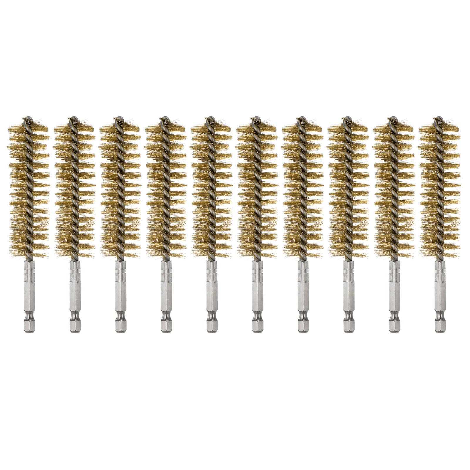 HARFINGTON 10Pcs Brass Bore Brush 22mm Dia 4.5" Long Cleaning Twisted Wire Brush with Handle 1/4" Hex Shank for Tubes Ports Bearings, Yellow