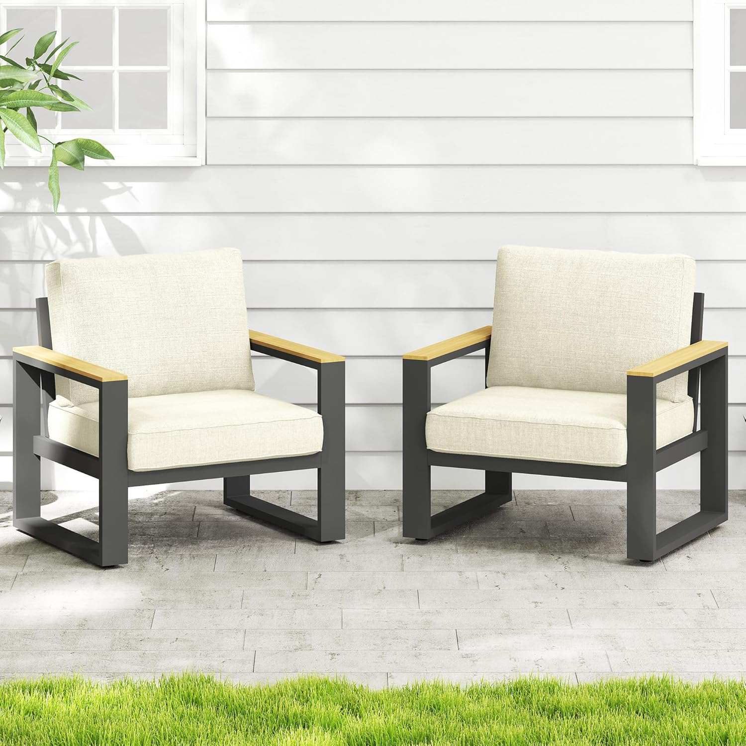 Wisteria Lane Patio Loveseat, Aluminum Patio Sofa with Upgraded Cushions, All-Weather Outdoor 2 Seats Sofa Couch for Pool Garden Porch Backyard, Beige