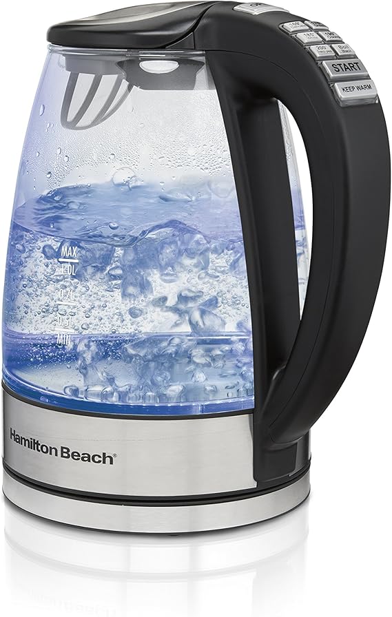 HamiltonBeach Glass Electric Kettle with 6 Programmed Adjustable
