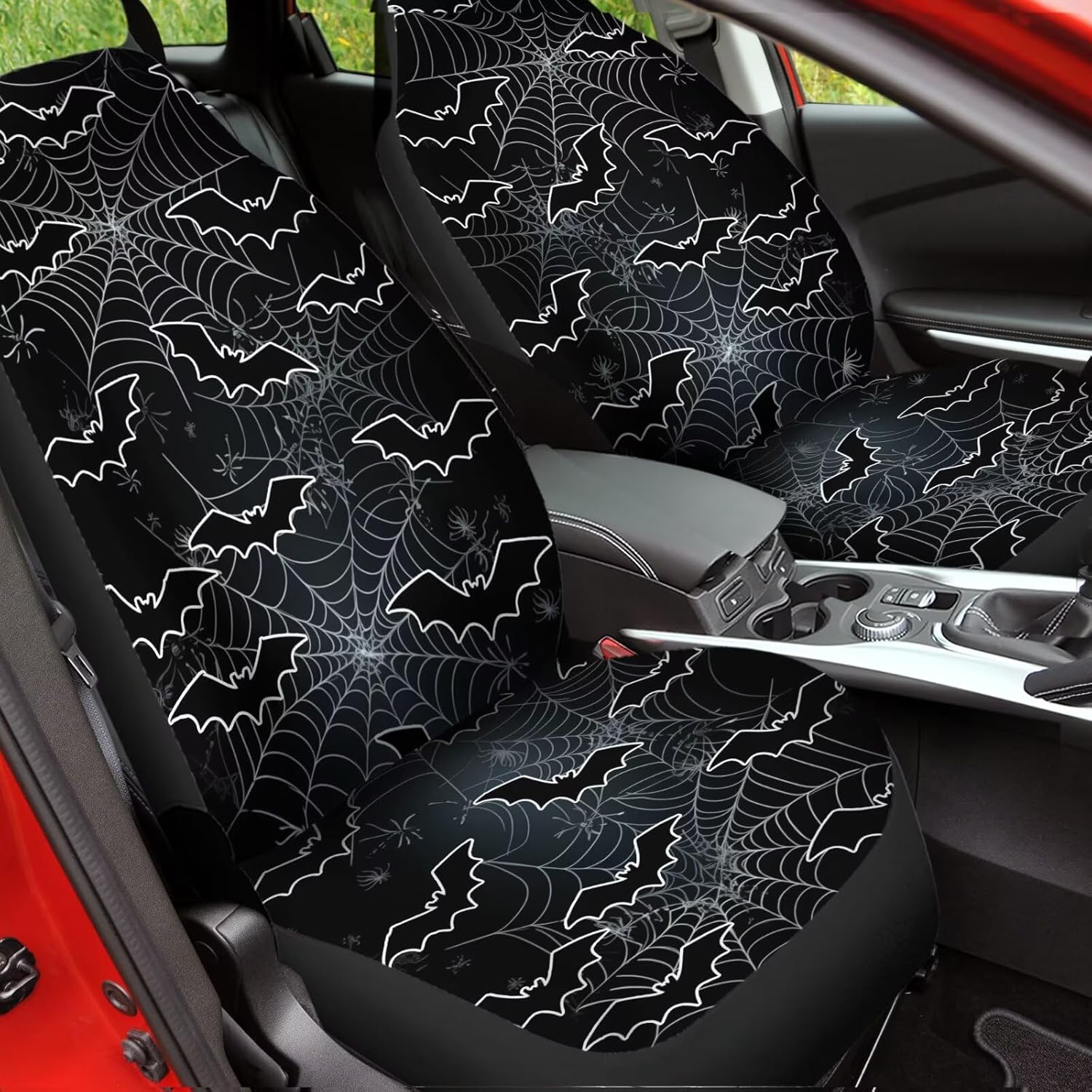 Black Halloween Bats Car Seat Covers Set, 2pcs Auto Front Seat Protector Universal Car Interior Accessories Full Set, Washable, Breathable, Waterproof