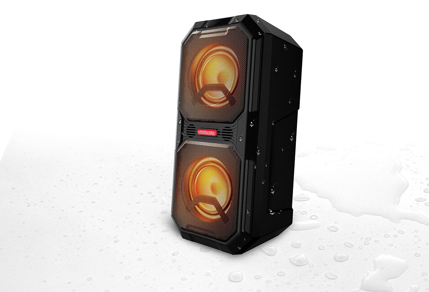 Speaker side view with handle and ports