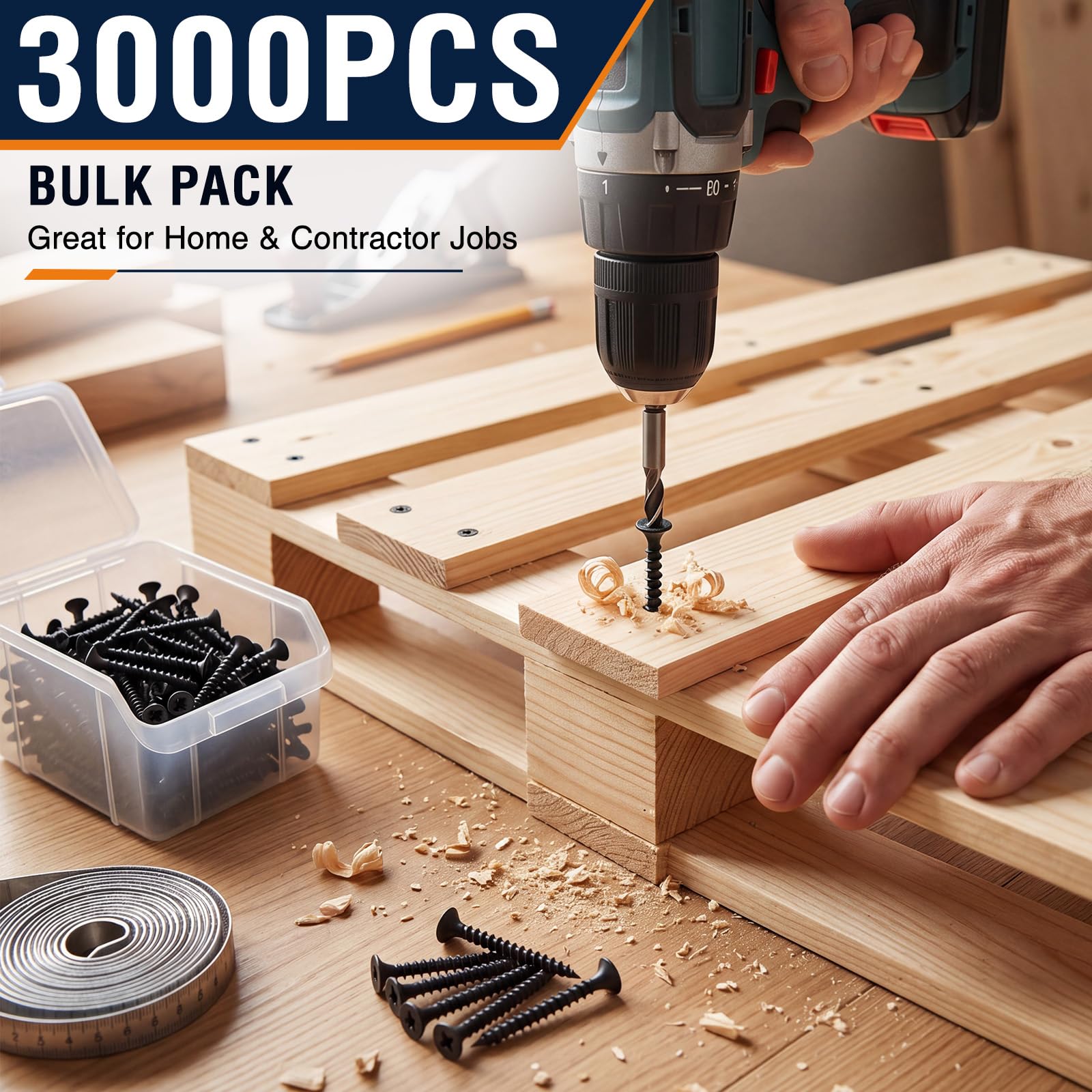 Flutesan 3000 Stück #6 x 3/4 Trockenbauschrauben, Grobgewinde, Stiftkopf-Kreuzschlitz-Holzschrauben, M3,5 x 20 mm, schwarzer Phosphat-Kohlenstoffstahl, für dünne Trockenbauwände, Platten, Schichten