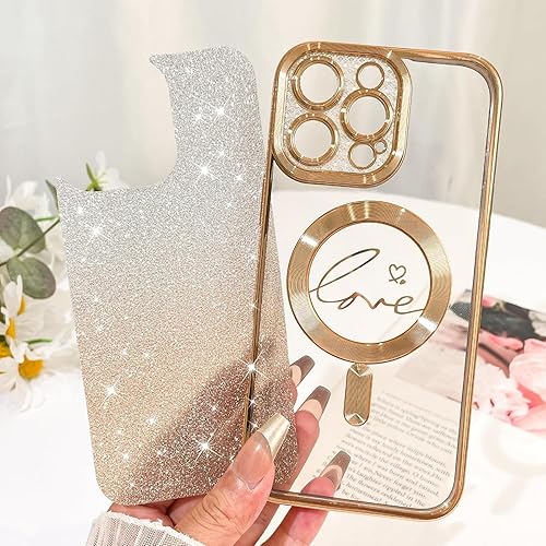Miniatura 3 de Fiyart - Funda transparente magnética con purpurina para iPhone 11 Pro Max para mujeres, con grabado "Love" metálico, protección para cámara y