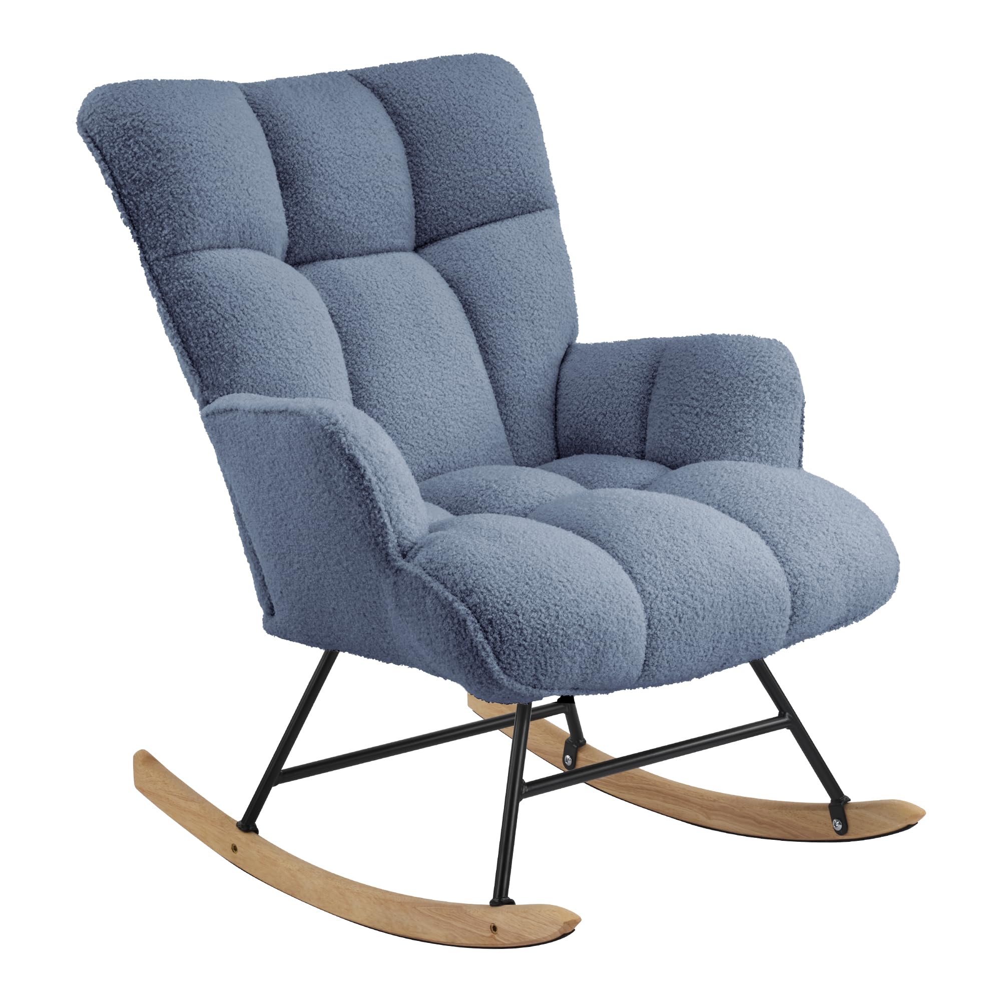 Aunekiv Rocking Chair for Nursery, Teddy Upholstered Nursing Chair for Adults, Comfy Rocking Armchair Indoor for Living Room Bedroom, Steelblue