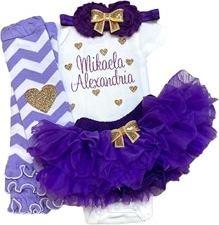 Personalized Baby Girl Outfit Shower Gift Custom Name Glitter Heart Outfit Optional Tutu Bloomers Headband and Leg Warmers