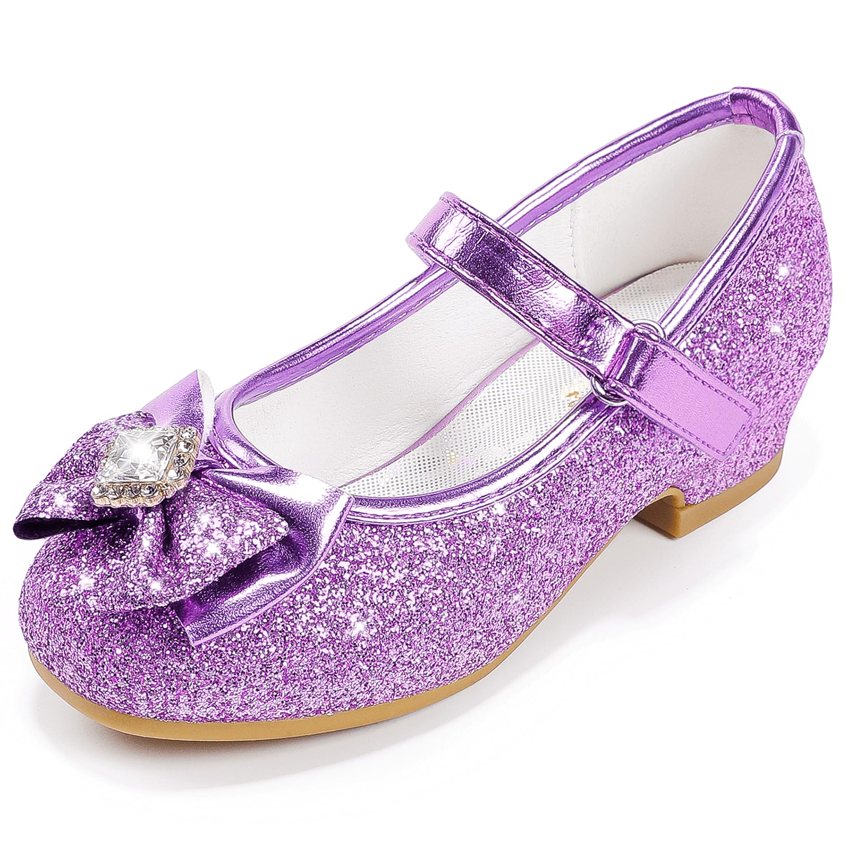 Furdeour Girls Dress Shoes Mary Jane Wedding Flower Bridesmaids Heels Glitter Princess Shoes for Kids Toddler