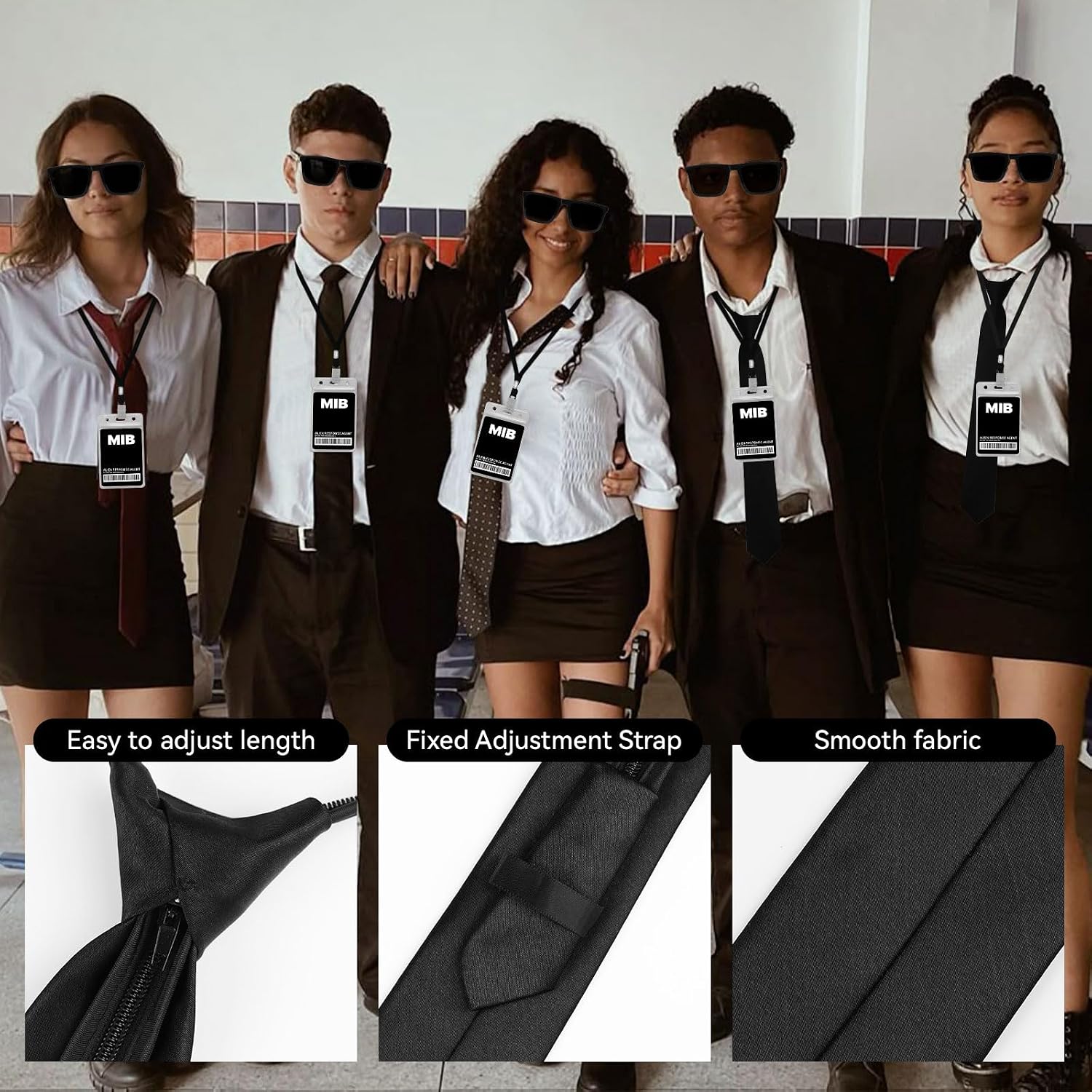Agent Costume Accessories Set – Sunglasses, Black Tie, ID Badge, Earpiece, Flashlight, Mini Notebook & Pen, Laser Toy Gun – Men-in-Black Halloween Cosplay for Adults & Teens(2 Set)