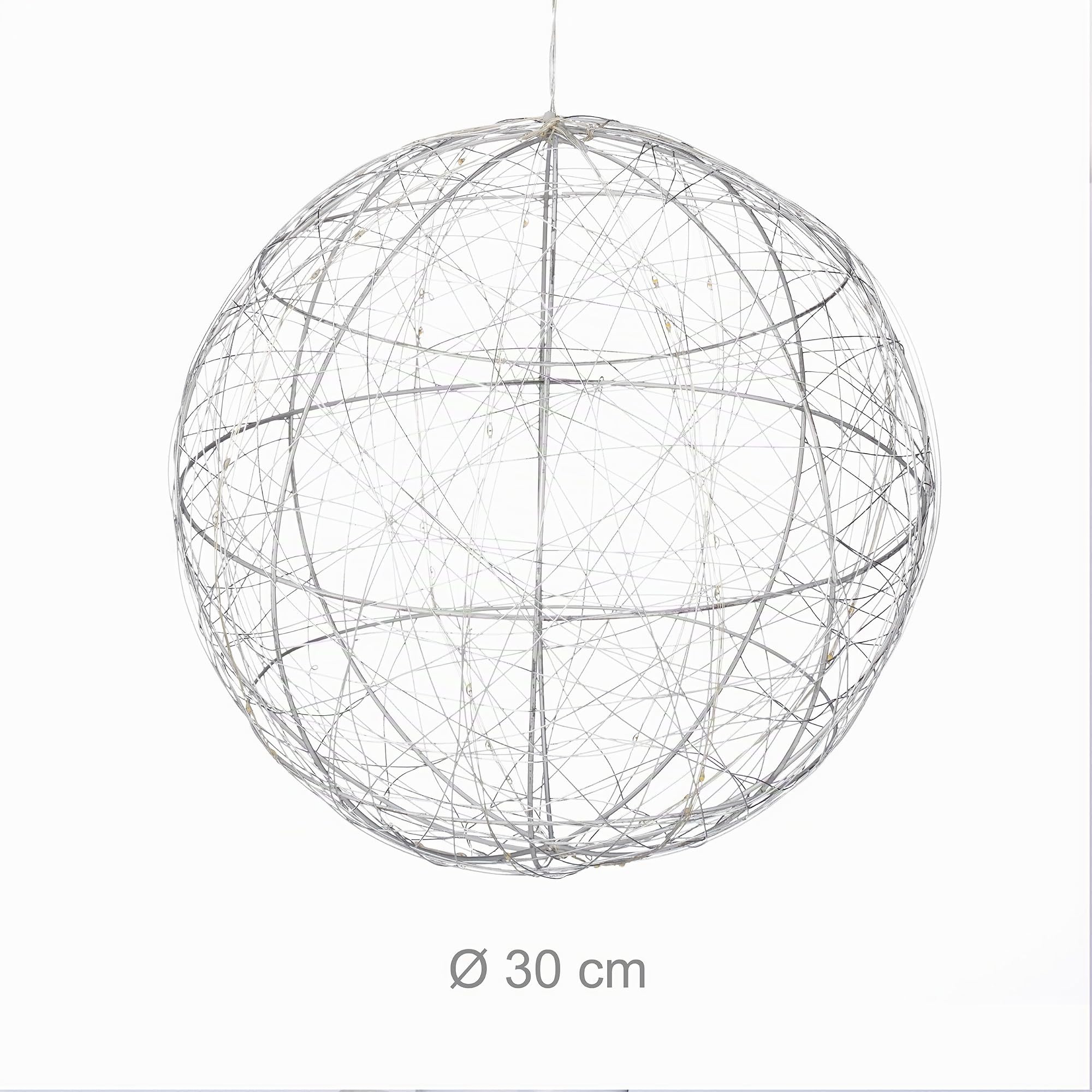 Relaxdays Sfera di Luci a LED, Lampada Decorativa Fili Luminosi, da Appendere o Appoggiare, Cavo Lungo, Ø 30 cm, Argento