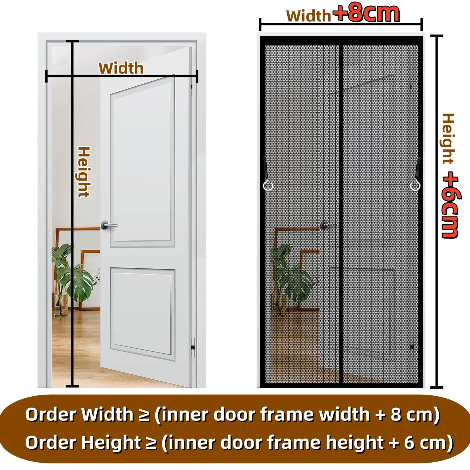 Magnet Fliegengitter 103 x 260 cm Magnet-Verschluss, Extra Starke Magnete Insektenschutz Fliegenvorhang Ohne Bohren mit Klettband für Wohnzimmer Schiebetür Terrassentür, Weiß