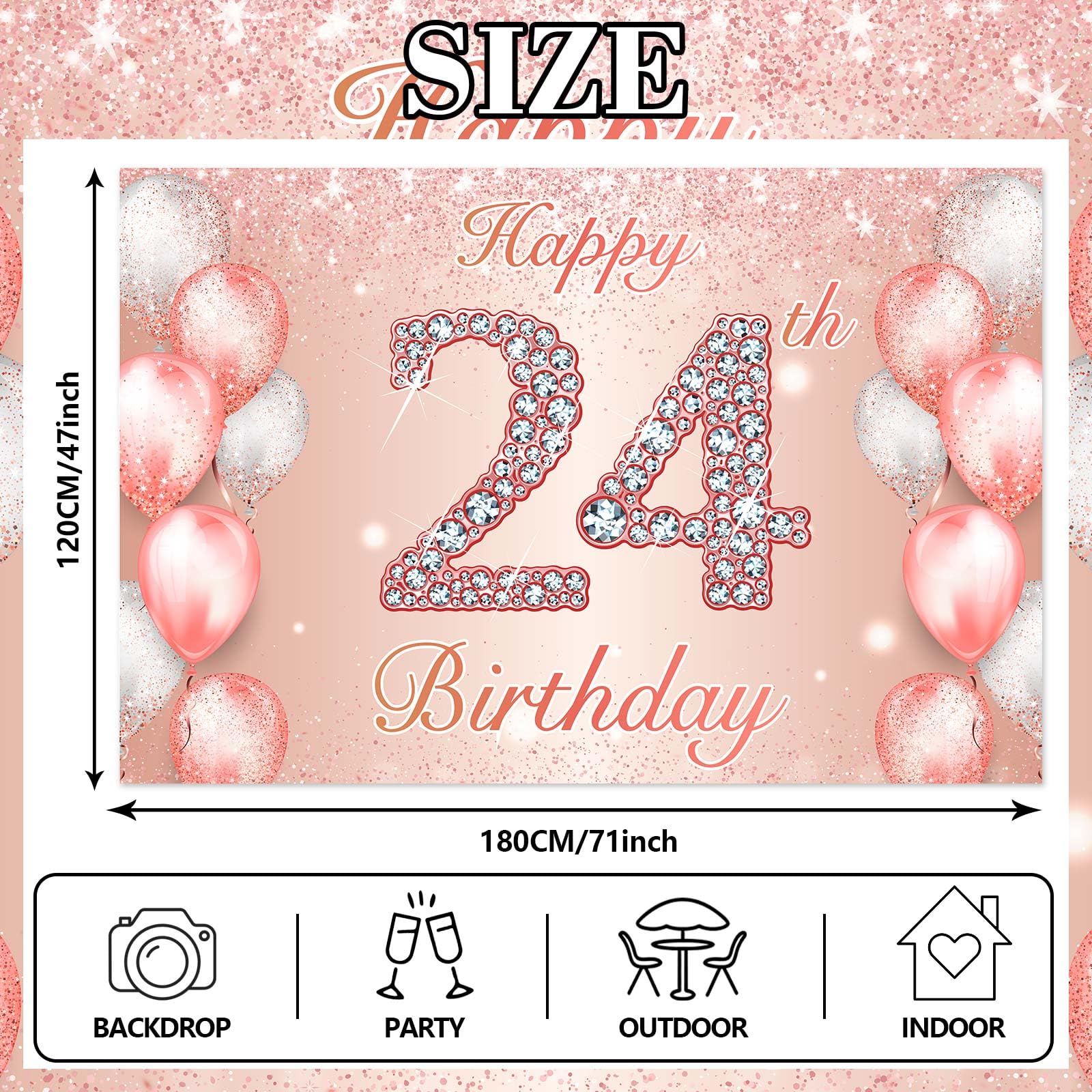 24th Birthday Glitter Garland Banner - 6.7ft Happy Birthday Sign For Party Decor - View #9