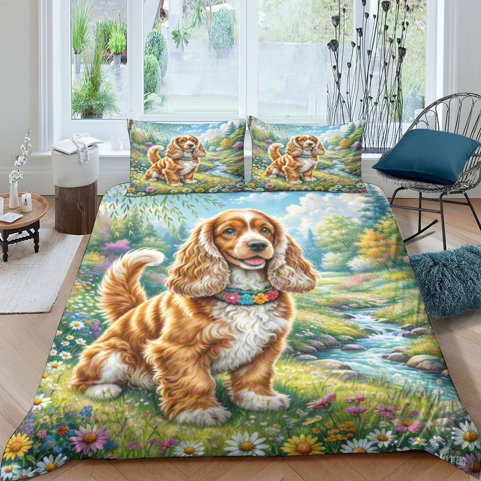 Linge de lit Cocker américain king size 220x240 en microfibre avec housse de couette et taies