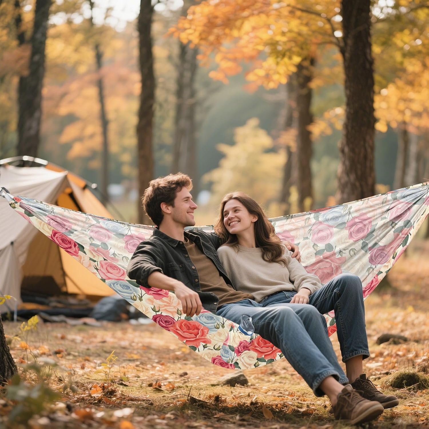 ALAZA Rose Flowers Camping Hammocks Single or 2 Person 500 lbs Portable Parachute Travel Hammock w/Tree Straps for Hiking Backpacking Indoor Outdoor