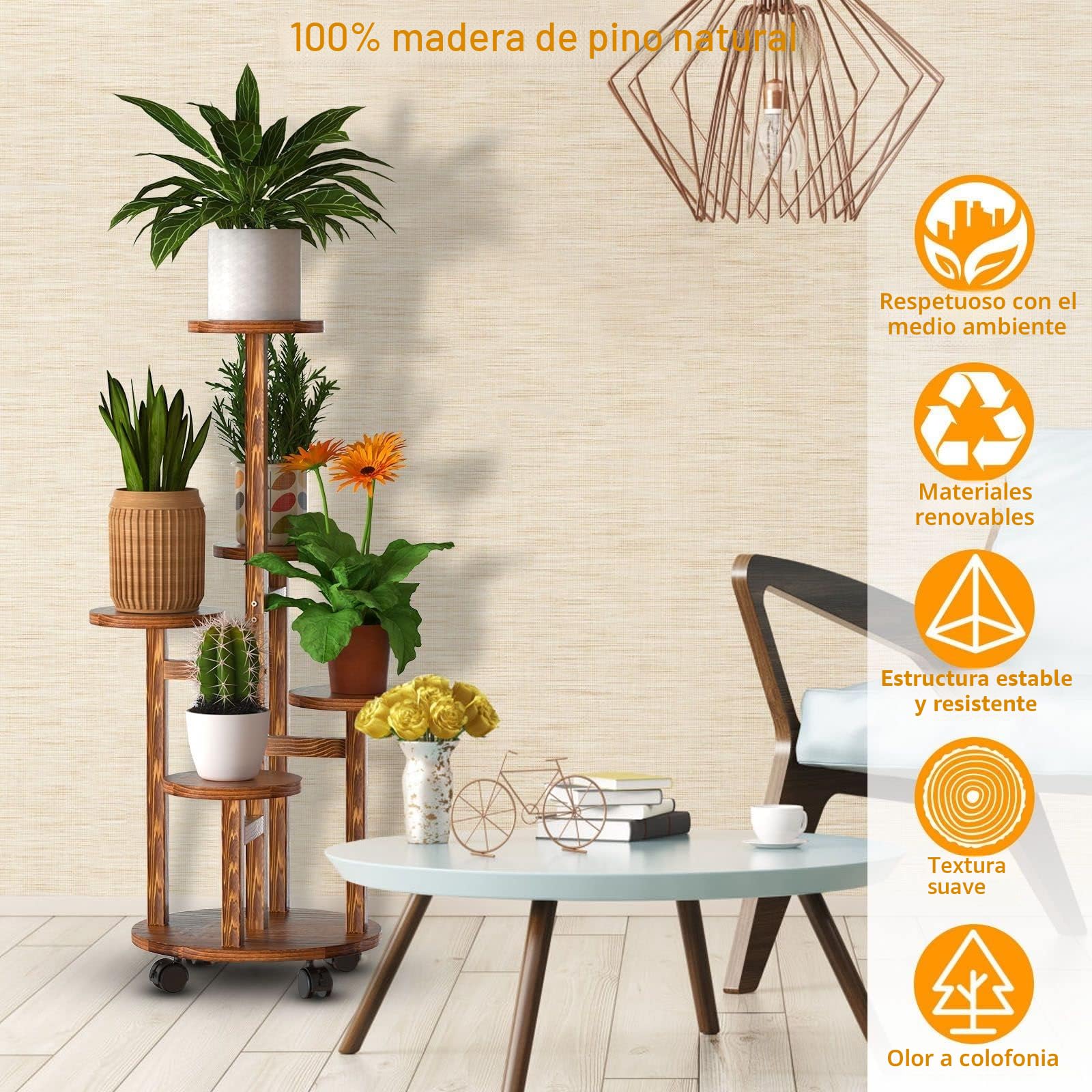 Estanteria para Plantas Madera 5 Niveles Soporte Plantas Interior Macetas con Ruedas para Jardín (1#)