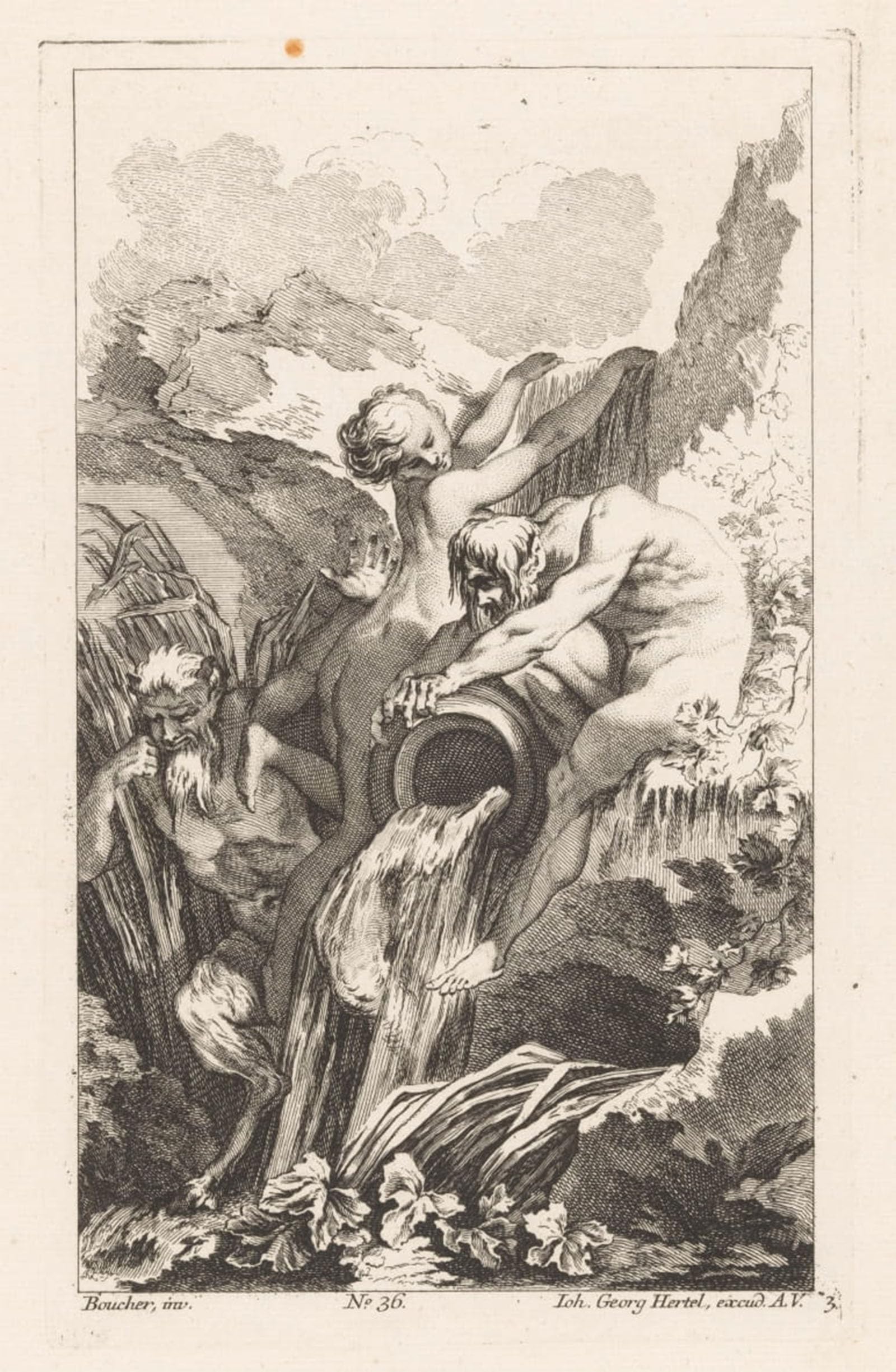 POSTERIIk Vintage Art Print Images Pictures Print Fountain with man woman by Unknown Modern Colour Posters for Office Home Decor 60x90cm