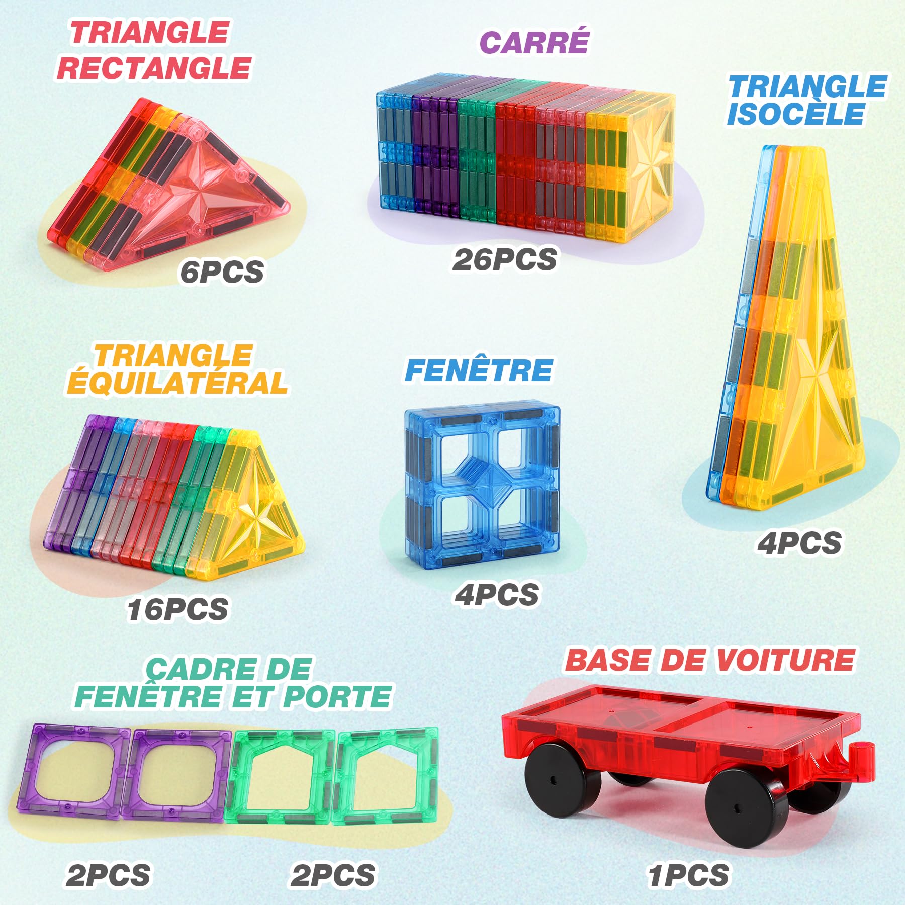 Blocs Construction Magnétiques Enfants Jouet 61 Pièces Jouets de Construction Magnetique Enfant Creatif STEM Educatif Jeux Cadeaux pour Enfant 3 4 5 6 7 8 Ans