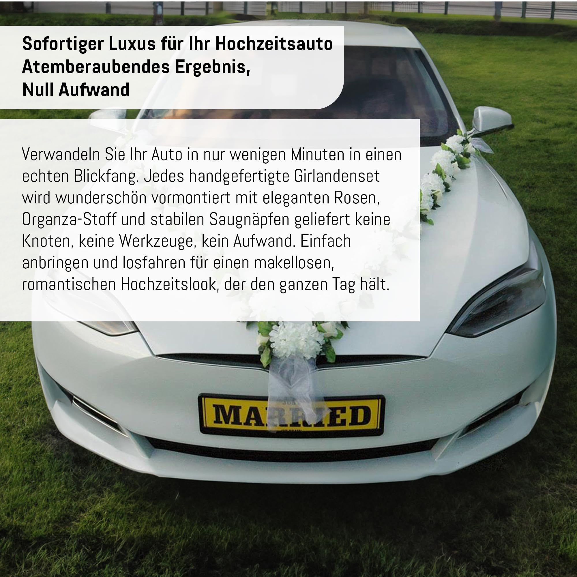 VIP Girlande 30 Azaleen 30 Rosen 18 extrastarken Saugnäpfen 2 x 180 cm Girlande 4 Türgriffdekorationen 2 Rattanherzen Braut Paar Autoschmuck Hochzeit Car Auto Wedding PKW ®Auto-schmuck (Azaleen 6)…